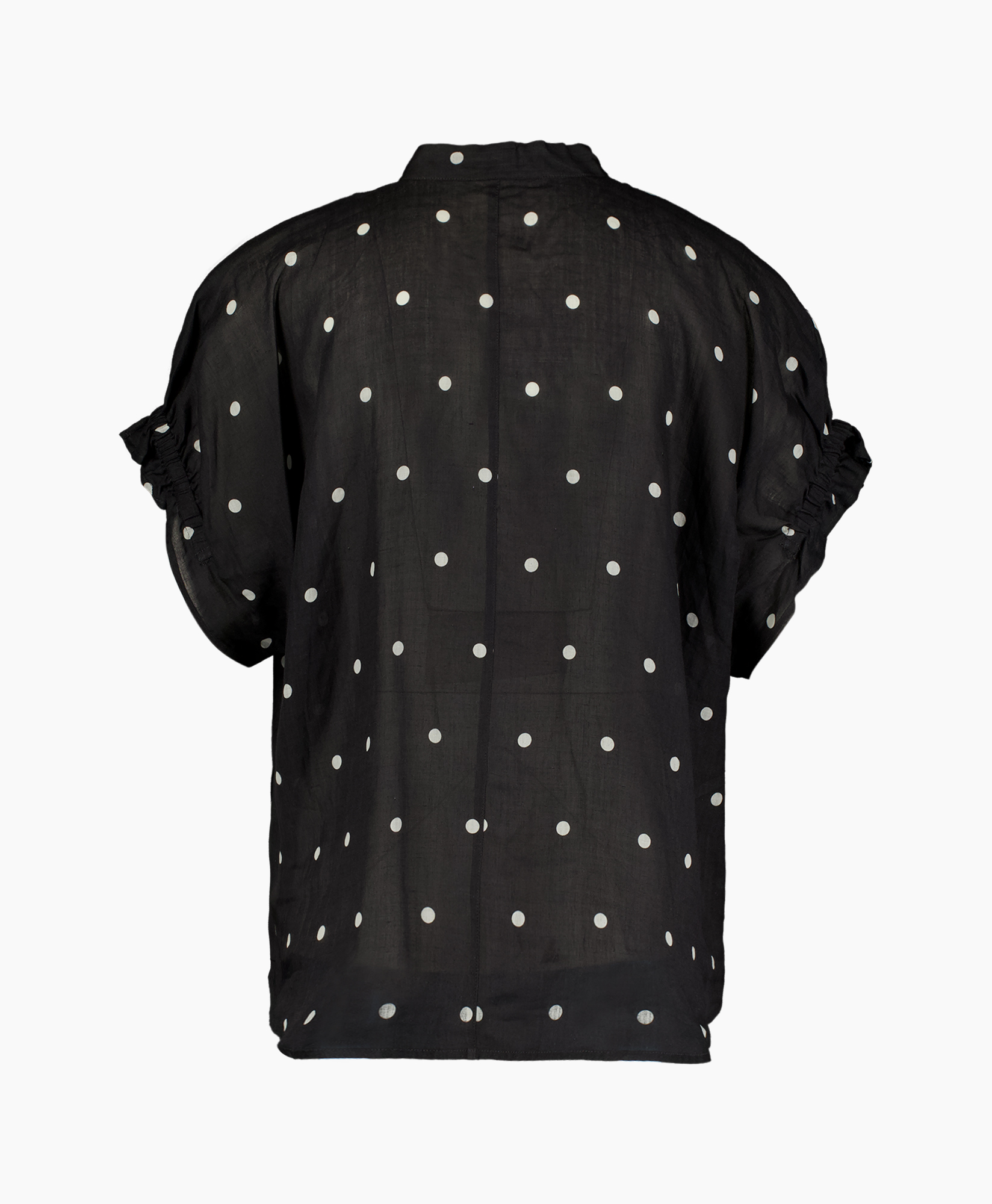 polkadots, zwart blouse, lange mouwen, puntjes patroon, transparent stof