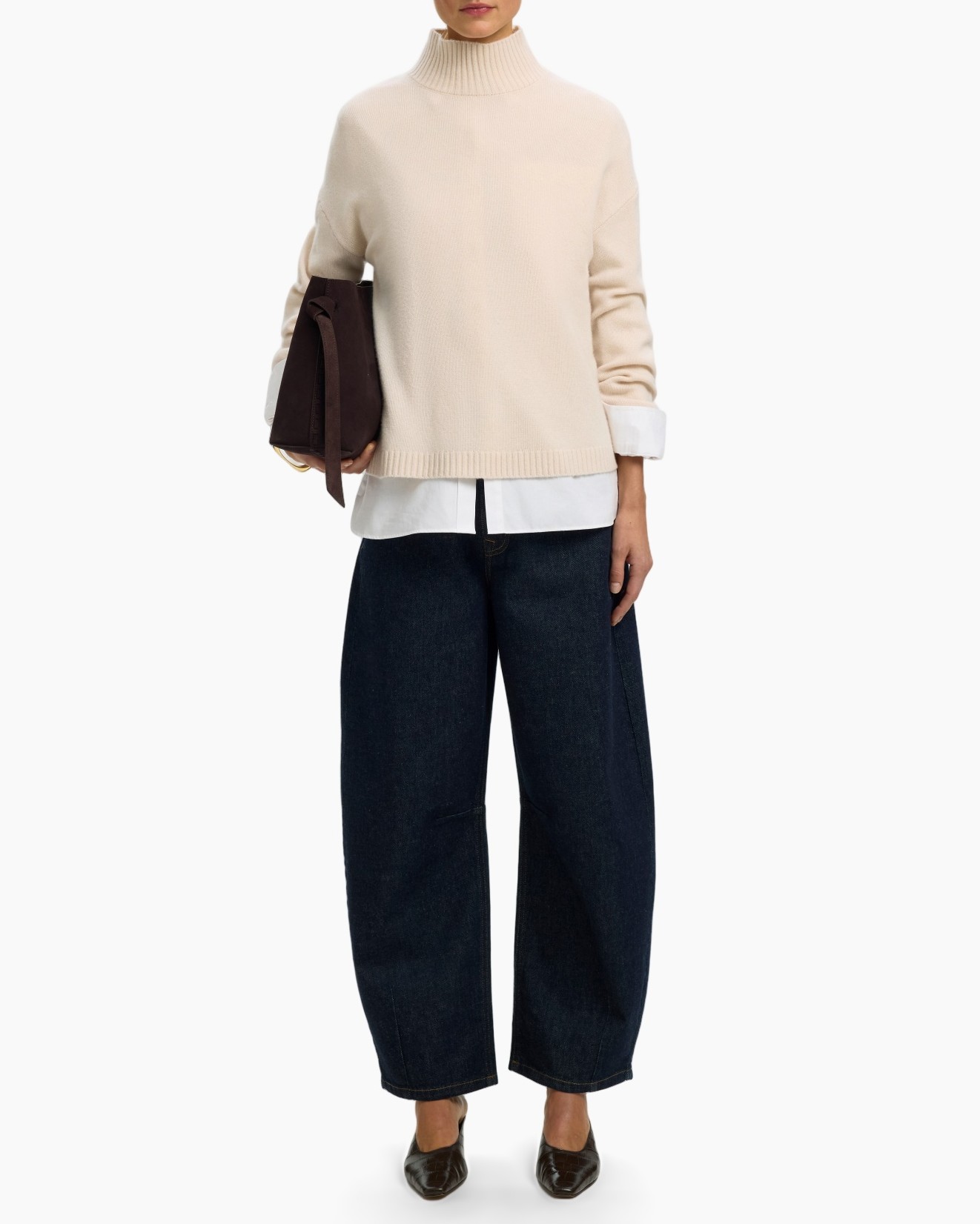 rollneck, trui, crème, gelaagde overhemd, brede pijpen