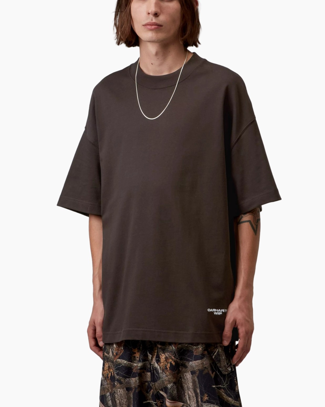 t-shirt, oversize, korte mouw, crewneck, bruin