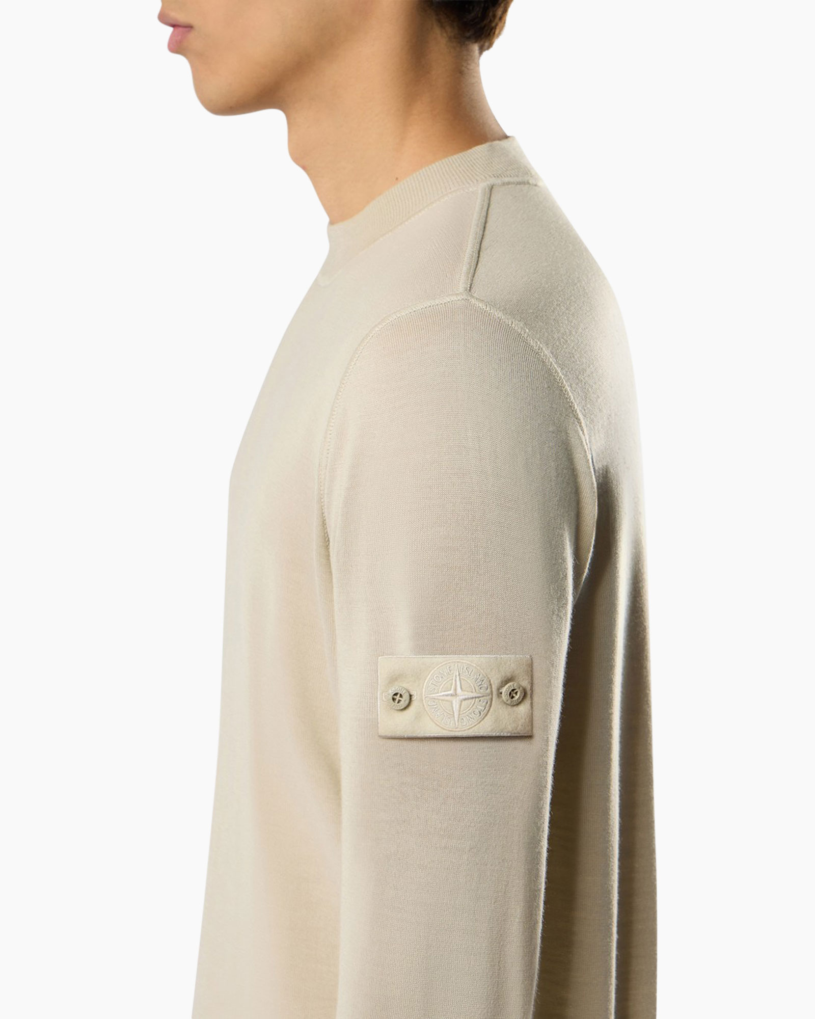 sweater, crew neck, langere mouw, beige, arm pocket
