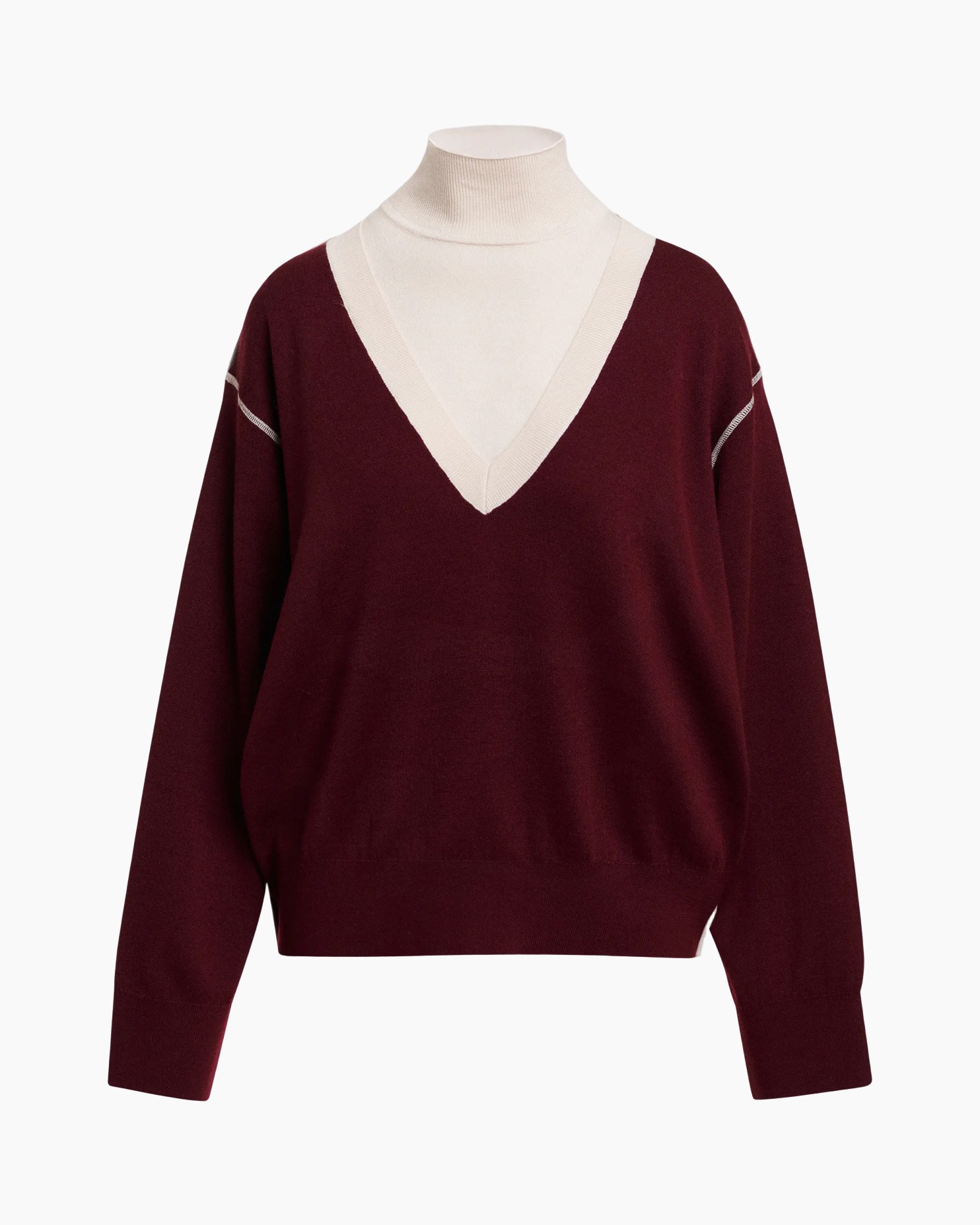 trui, v-hals, bordo, pullover, lange mouwen