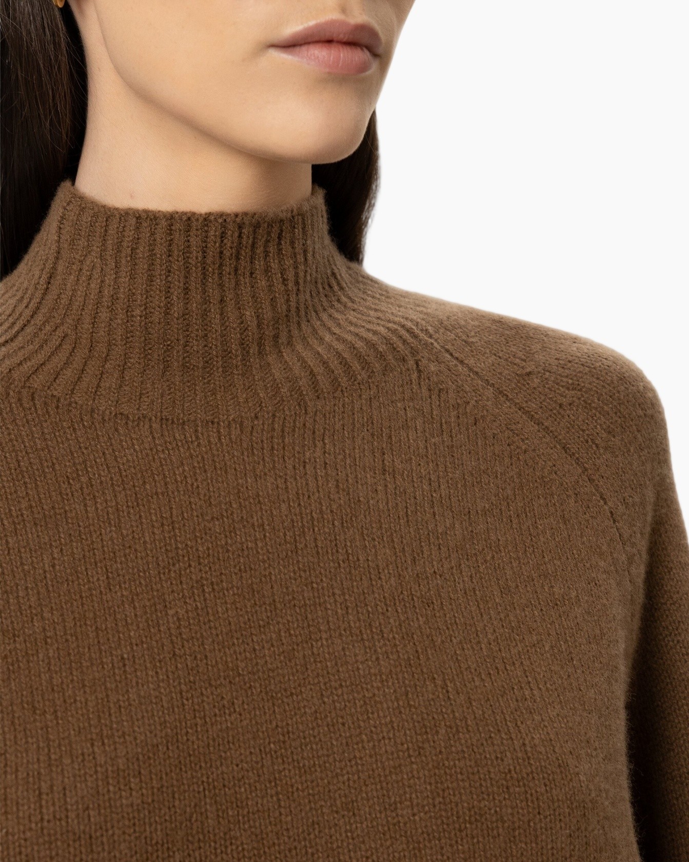 kraaggebreide, gebreide trui, bruin, lange mouw, turtleneck
