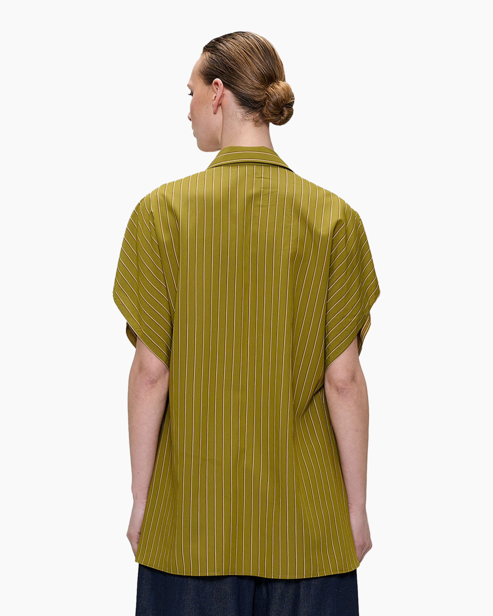 shirt, blouse, striped, short-sleeve, olive-green