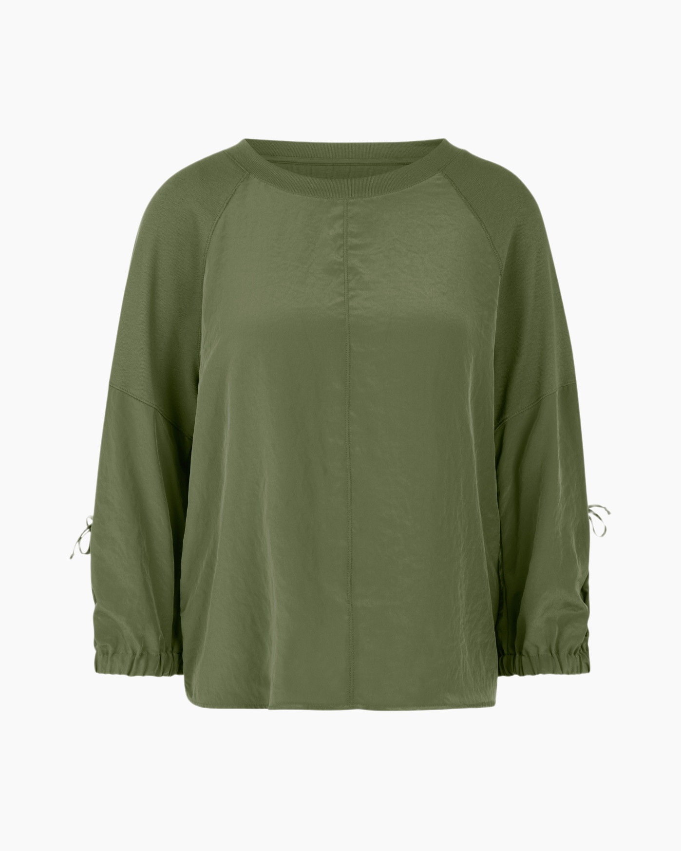 green, long-sleeve, sweatshirt, raglan, drawstring sleeves