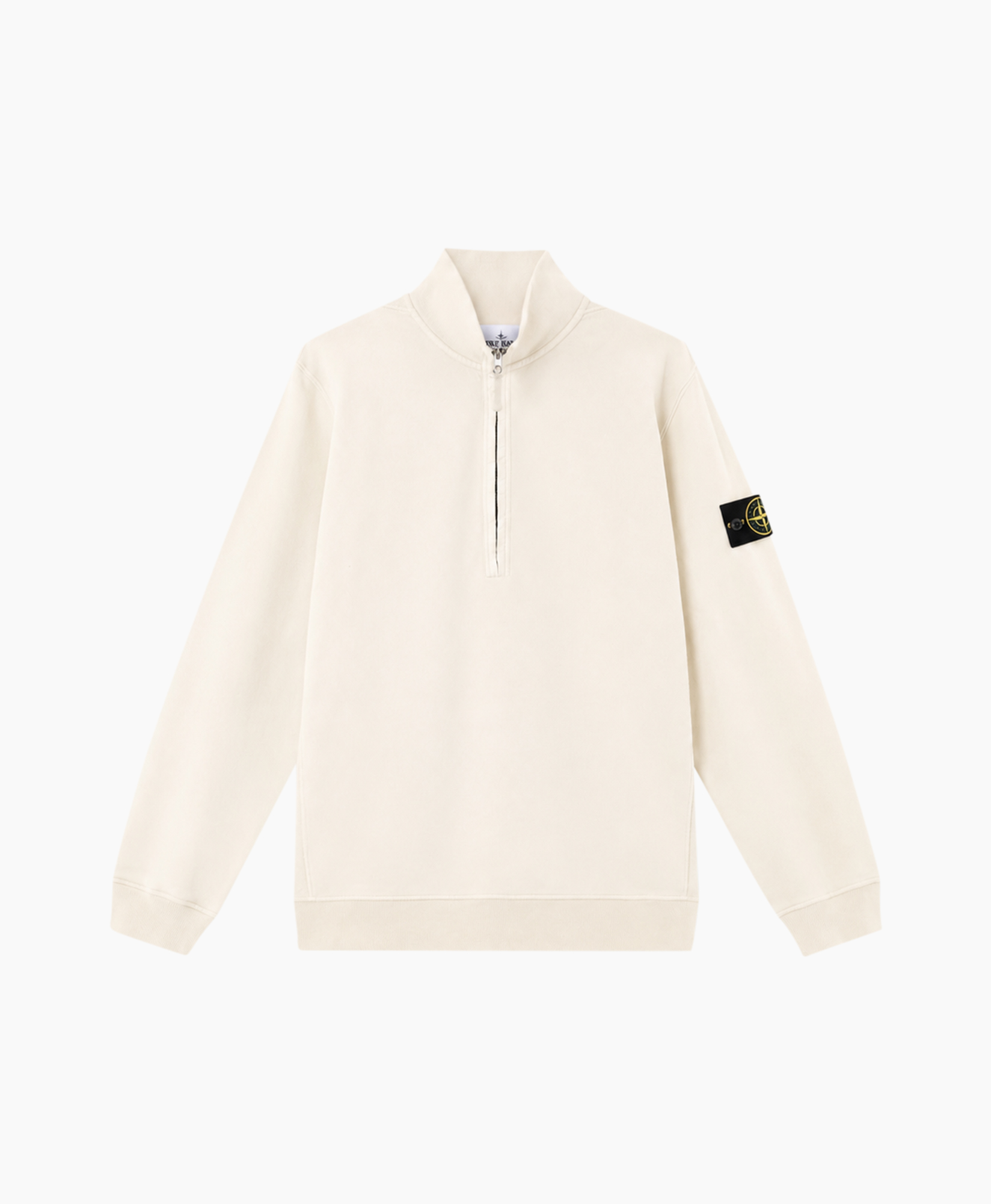 hoodie, lange mouwen, halve rits, beige, logo patch