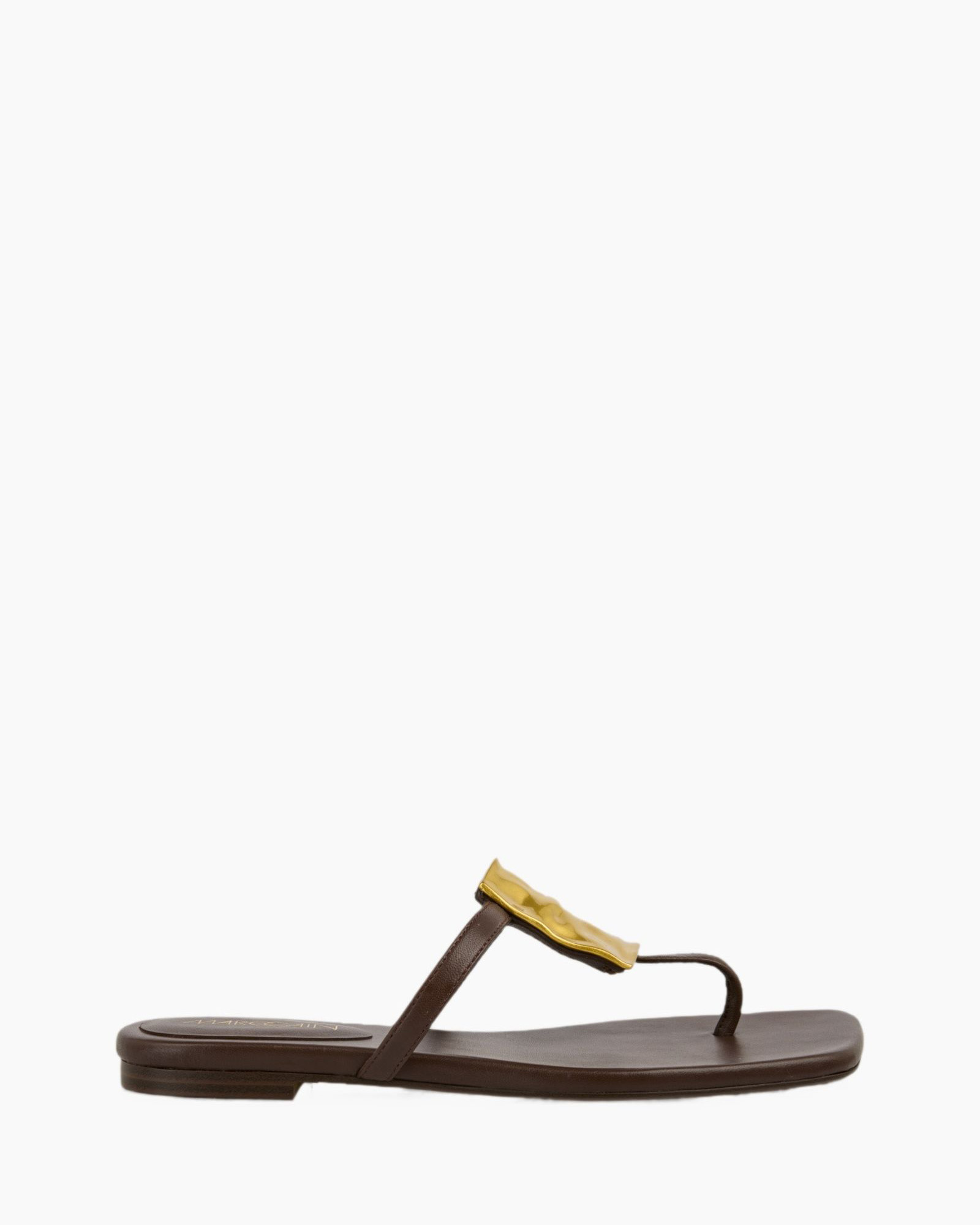 sandalen, flip-flop, touwslapers, bruin, gouden detail, sandalen, plat, thumbringz, bruin, gouden strik