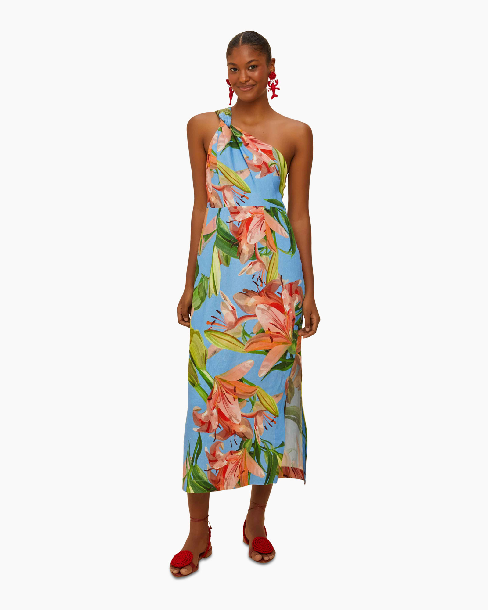 Midi Jurk Lily Bloom One Shoulder Licht Blauw