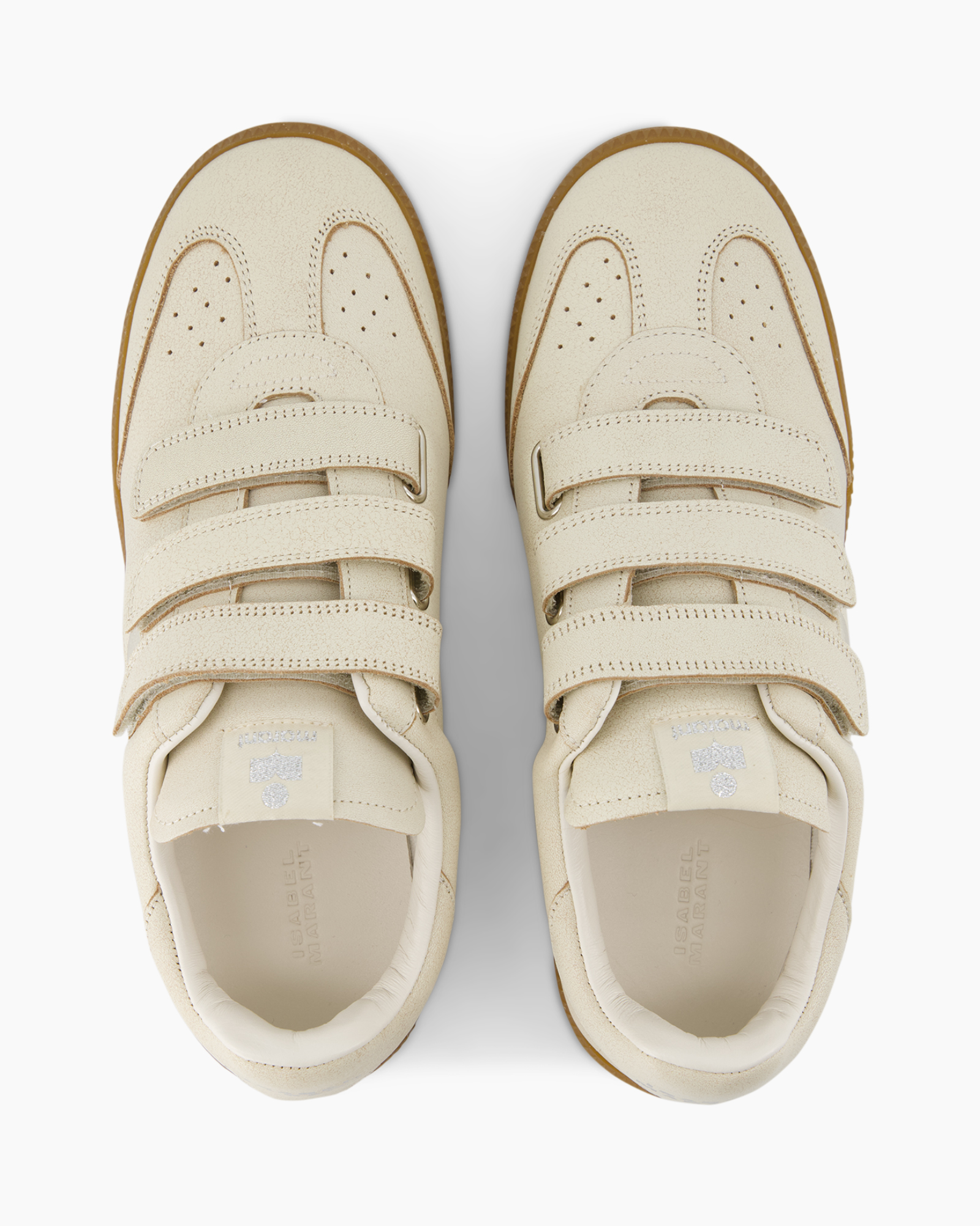 sneakers, klettverschluss, beige, leder, perforatie