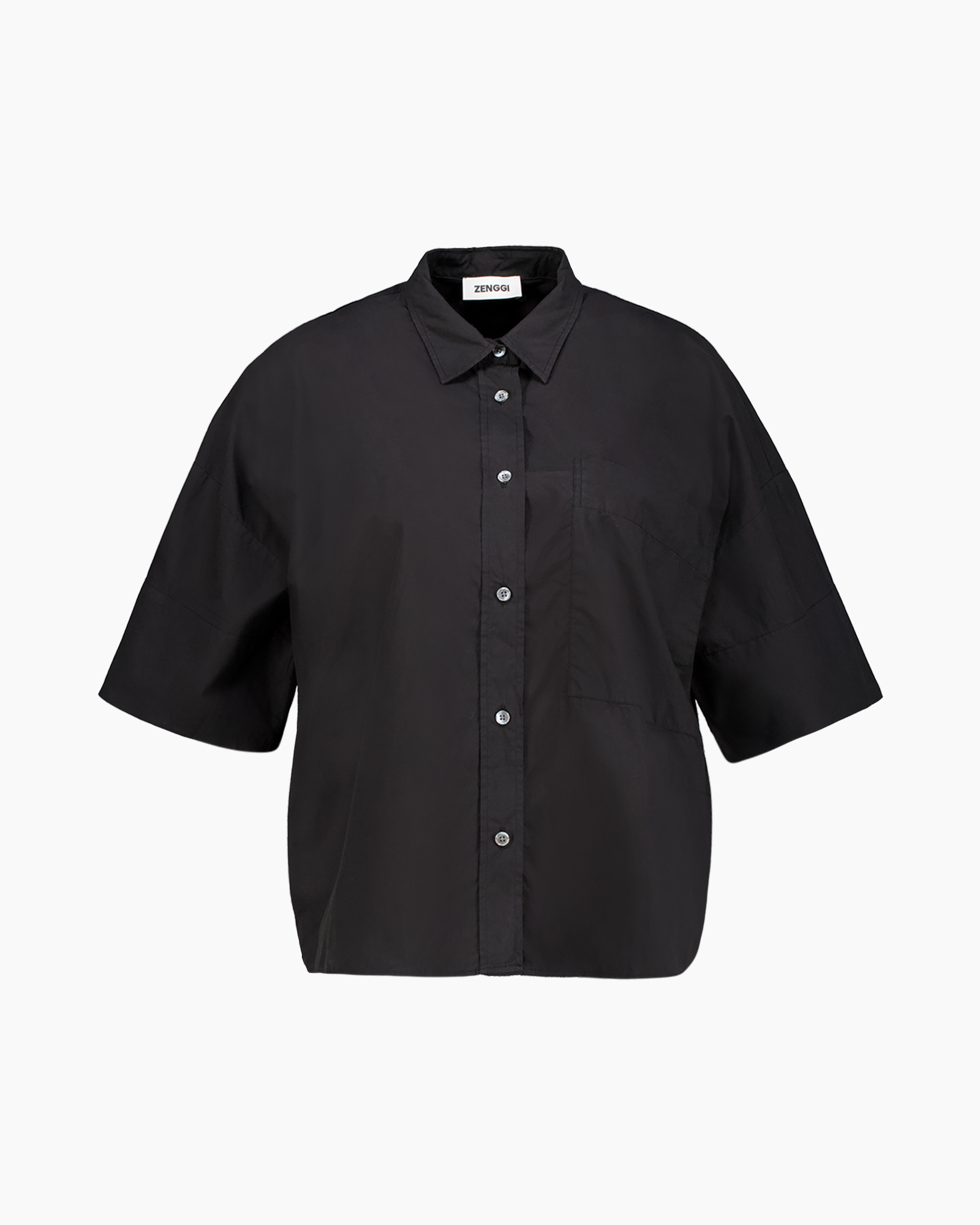 shirt, button-down, short-sleeve, black, kraag