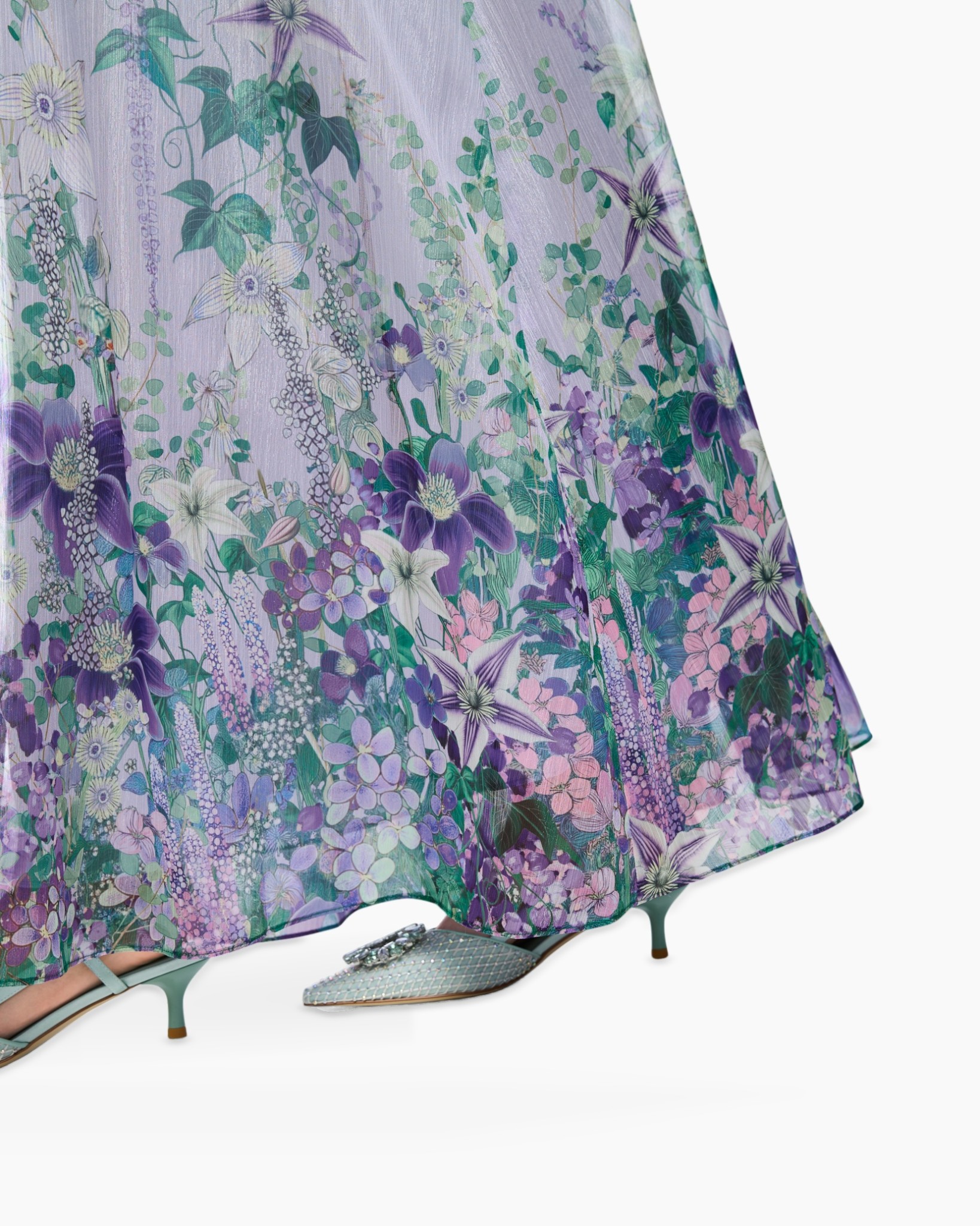 florale, lila, lange rok, afdruk, silhouette
