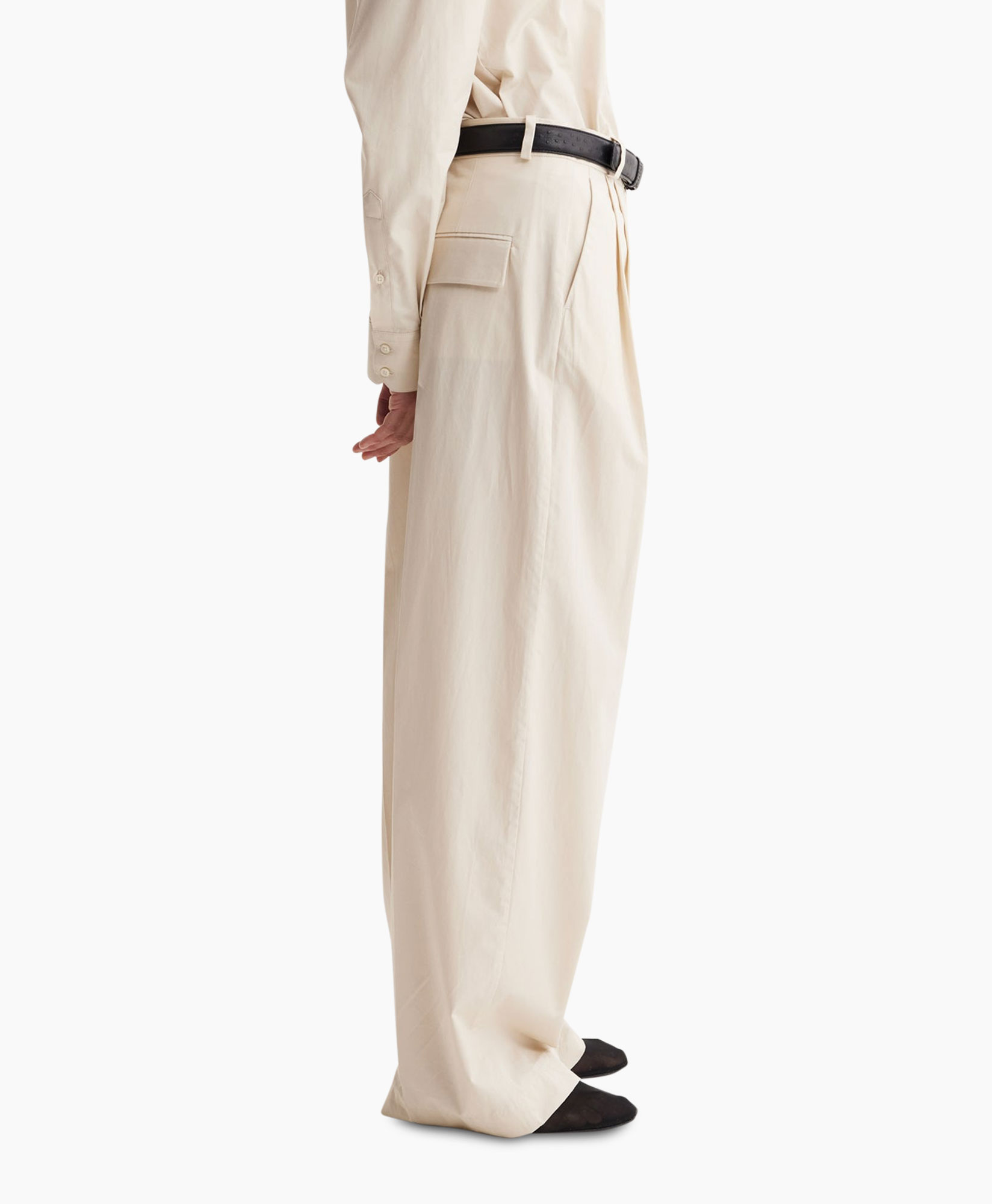 Pantalon Wide Leg Pleated Chino Zand