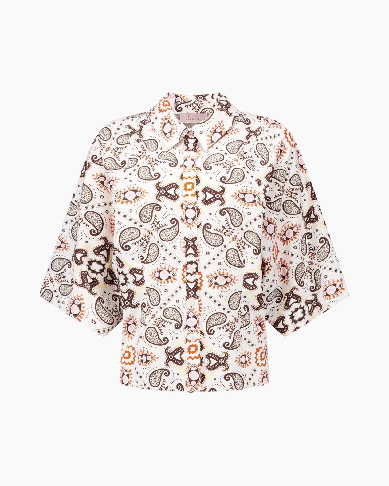 hemd, blouse, paisley, korte mouwen, knopen