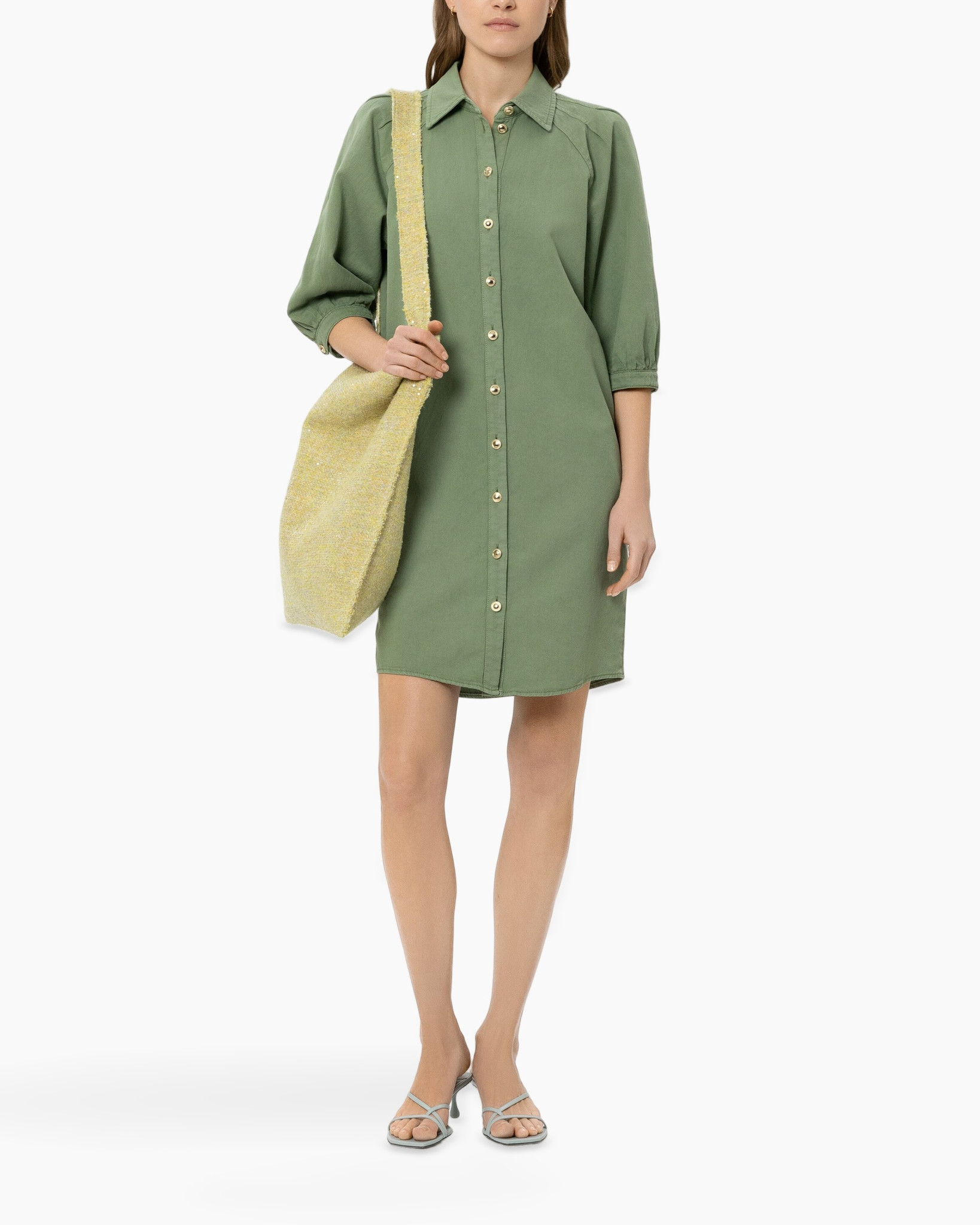 overhemdjurk, knoopsluiting, groen, lange mouwen, knie-lengte