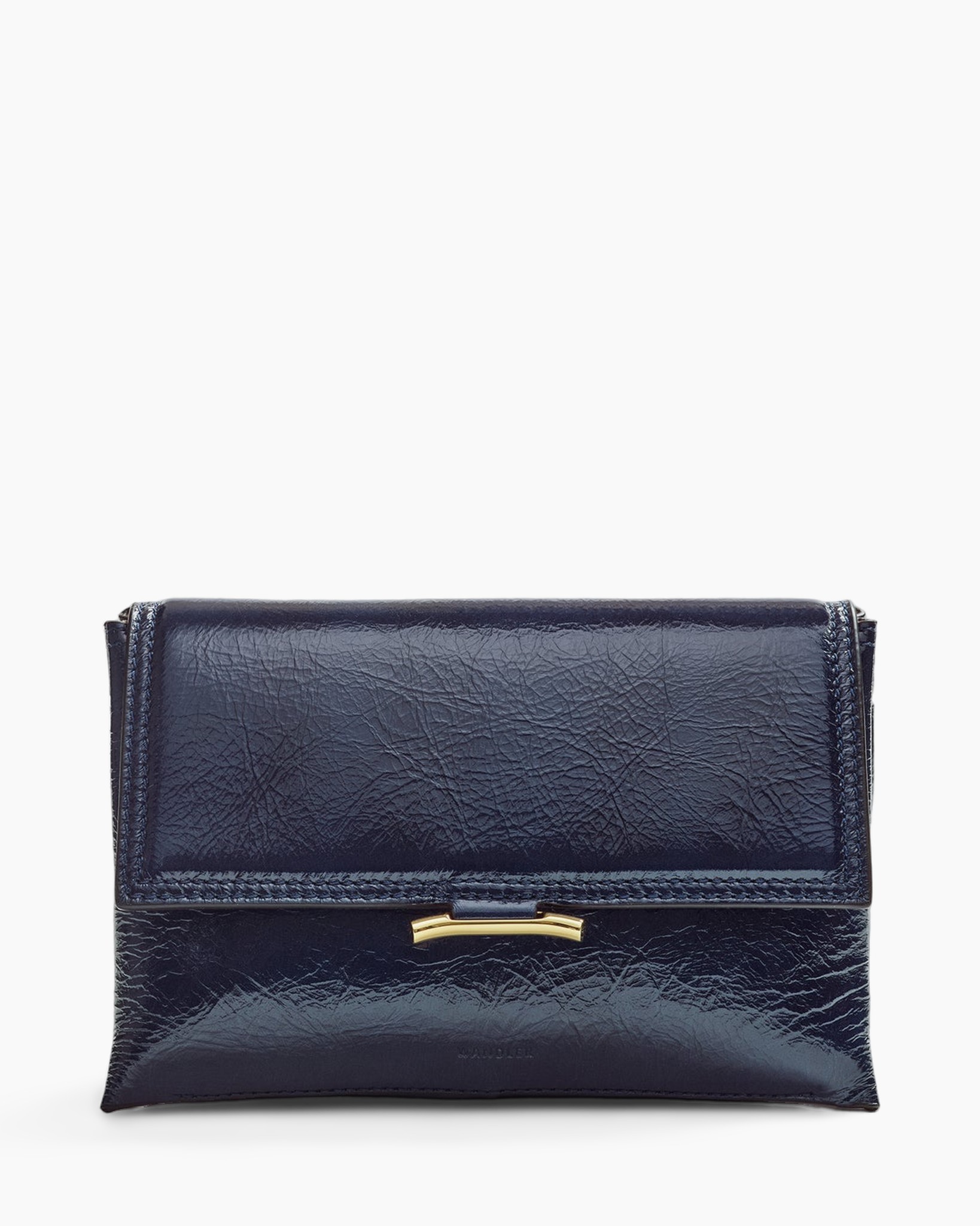 portemonnee, clutch, marineblauw, gekraste leer, metalen klem