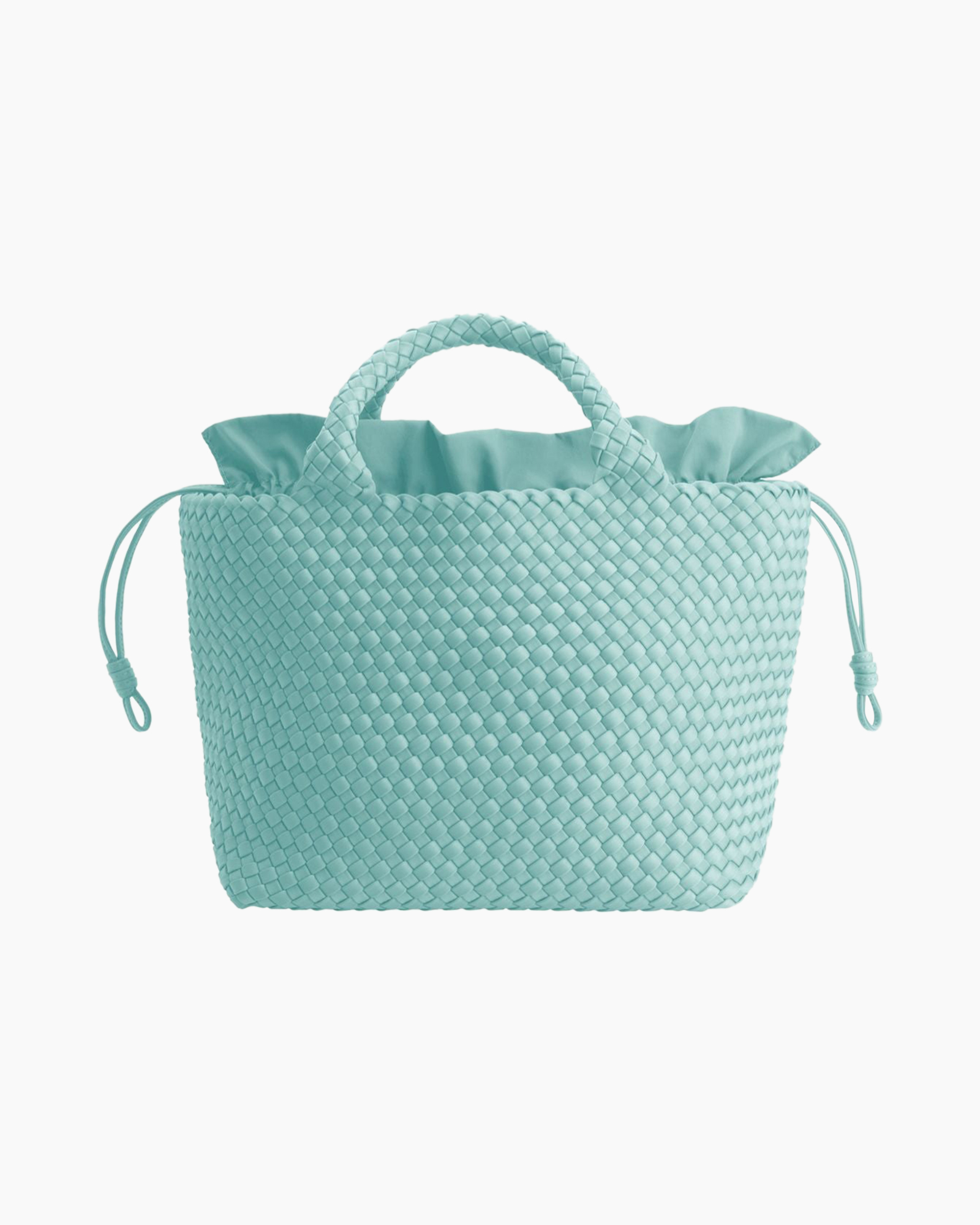 tas, mand, geweven, turkoois, touwtjes