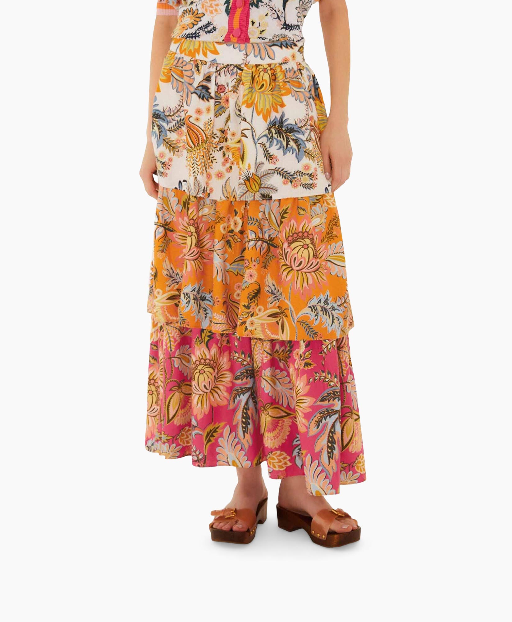 rok, laagjes, bloemen, roze, oranje