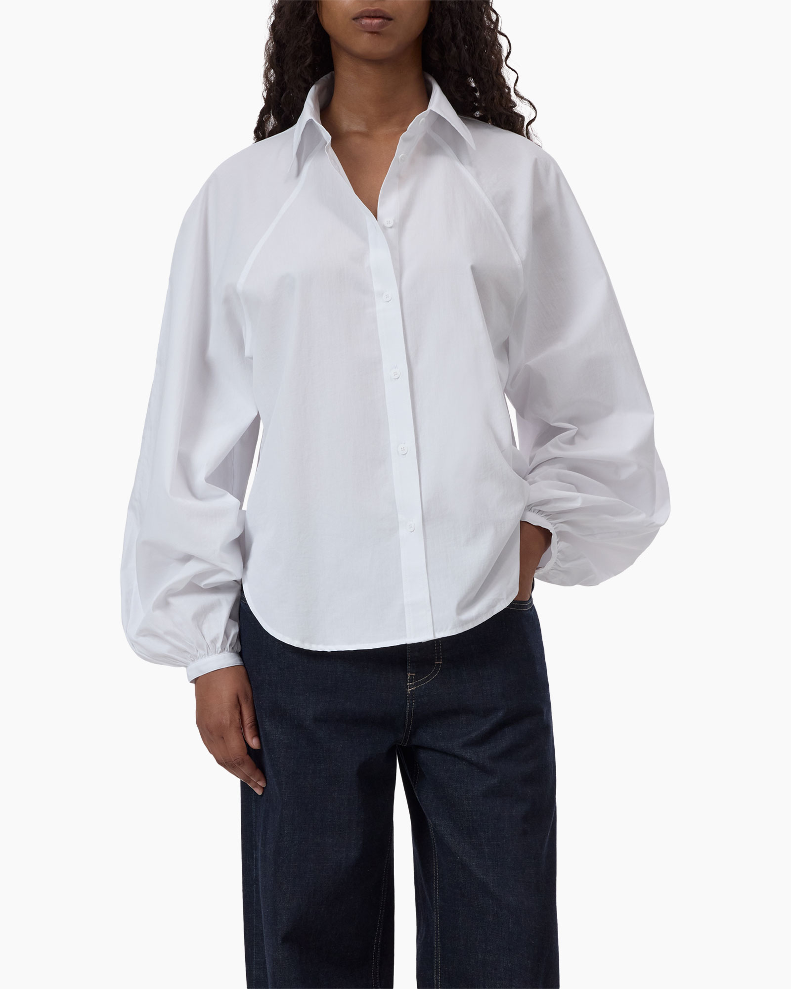 witte blouse, knopenoverhemden, pofmouwen, gekraagde blouse, katoenen stof