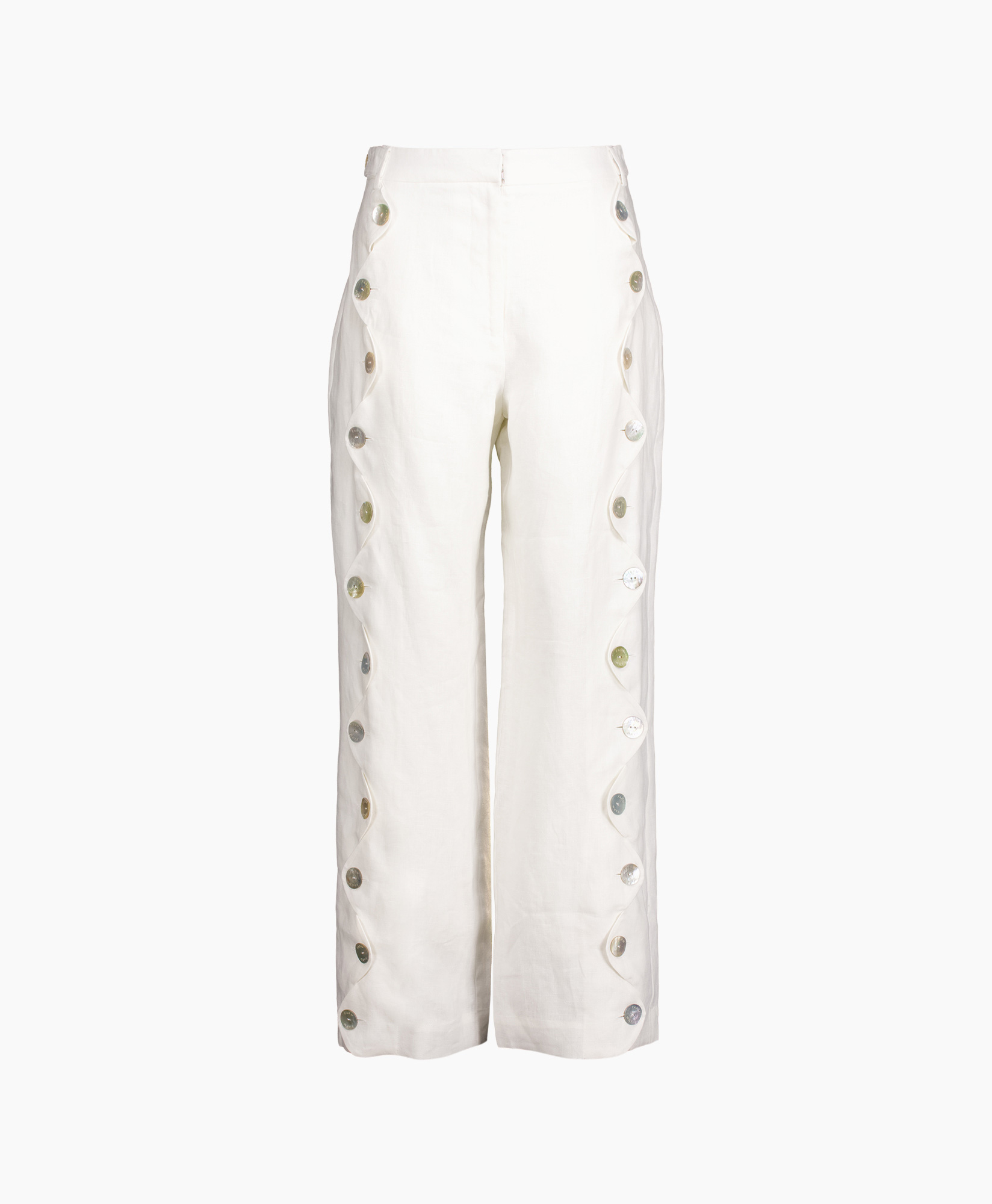 Pantalon High Waisted Wavy Buttoning Off White
