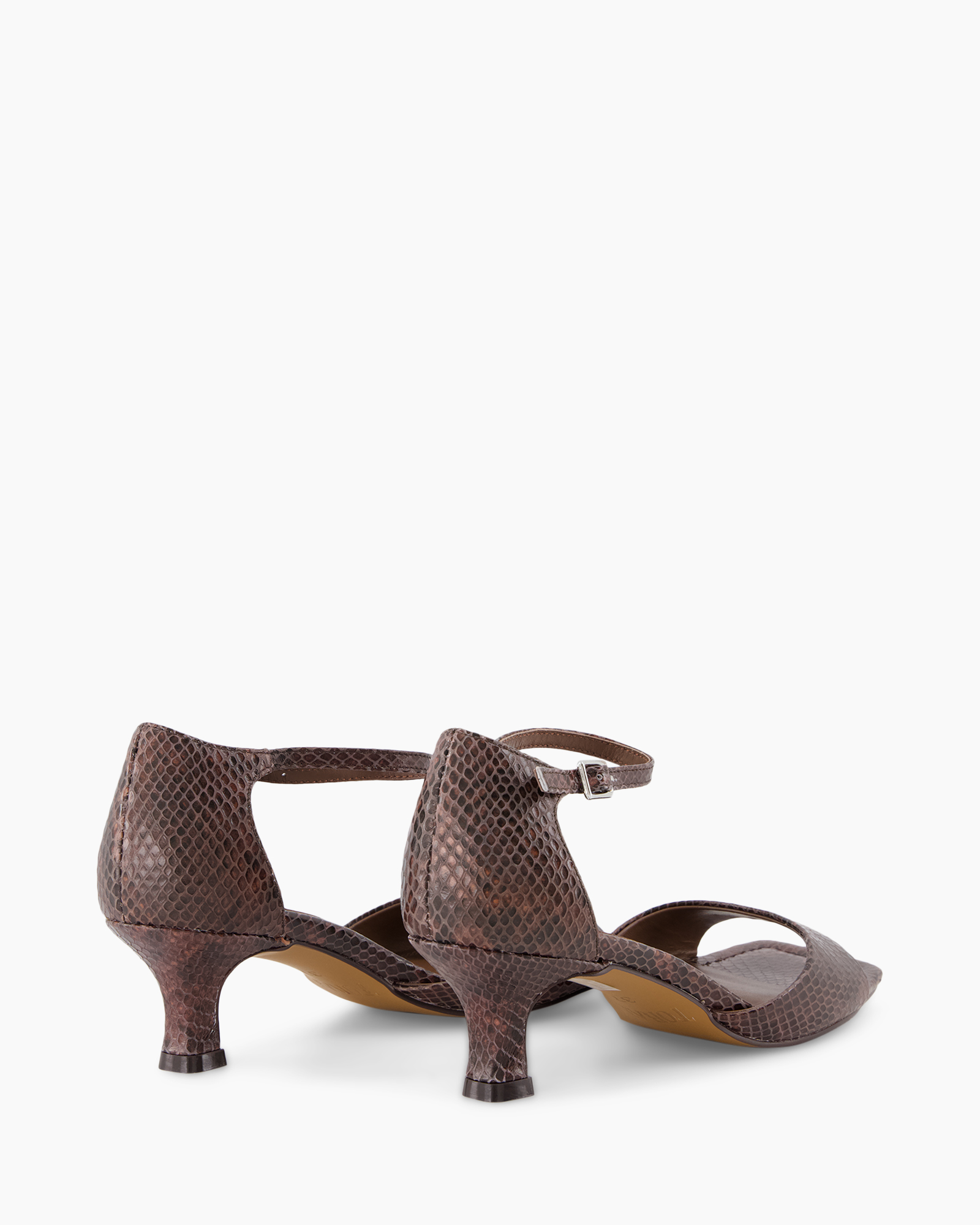 schoenen, hakken, middelhoge hak, bruin, slangenhuid patroon