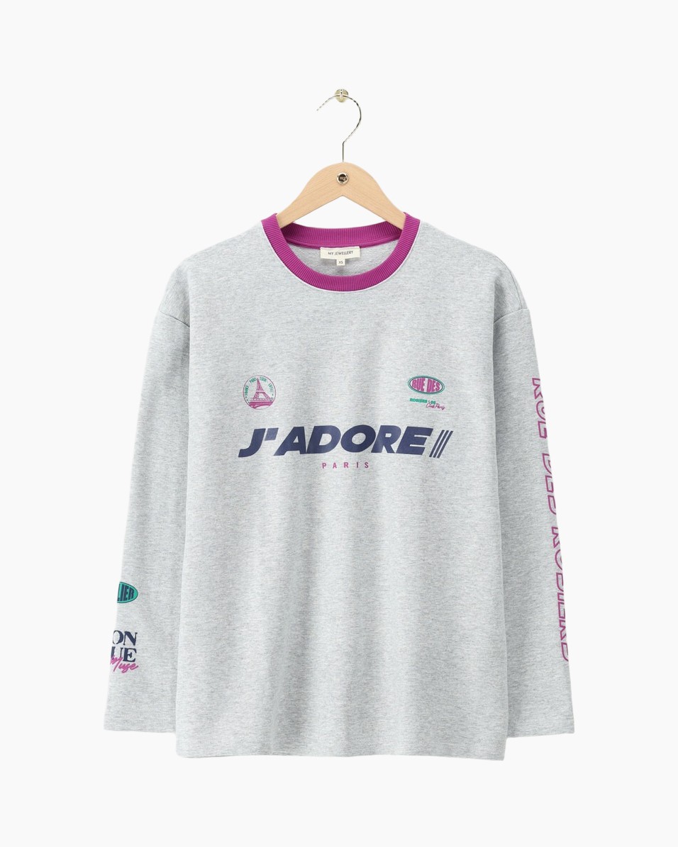sweatshirt, grijs, grafisch, lange mouw, roze accenten