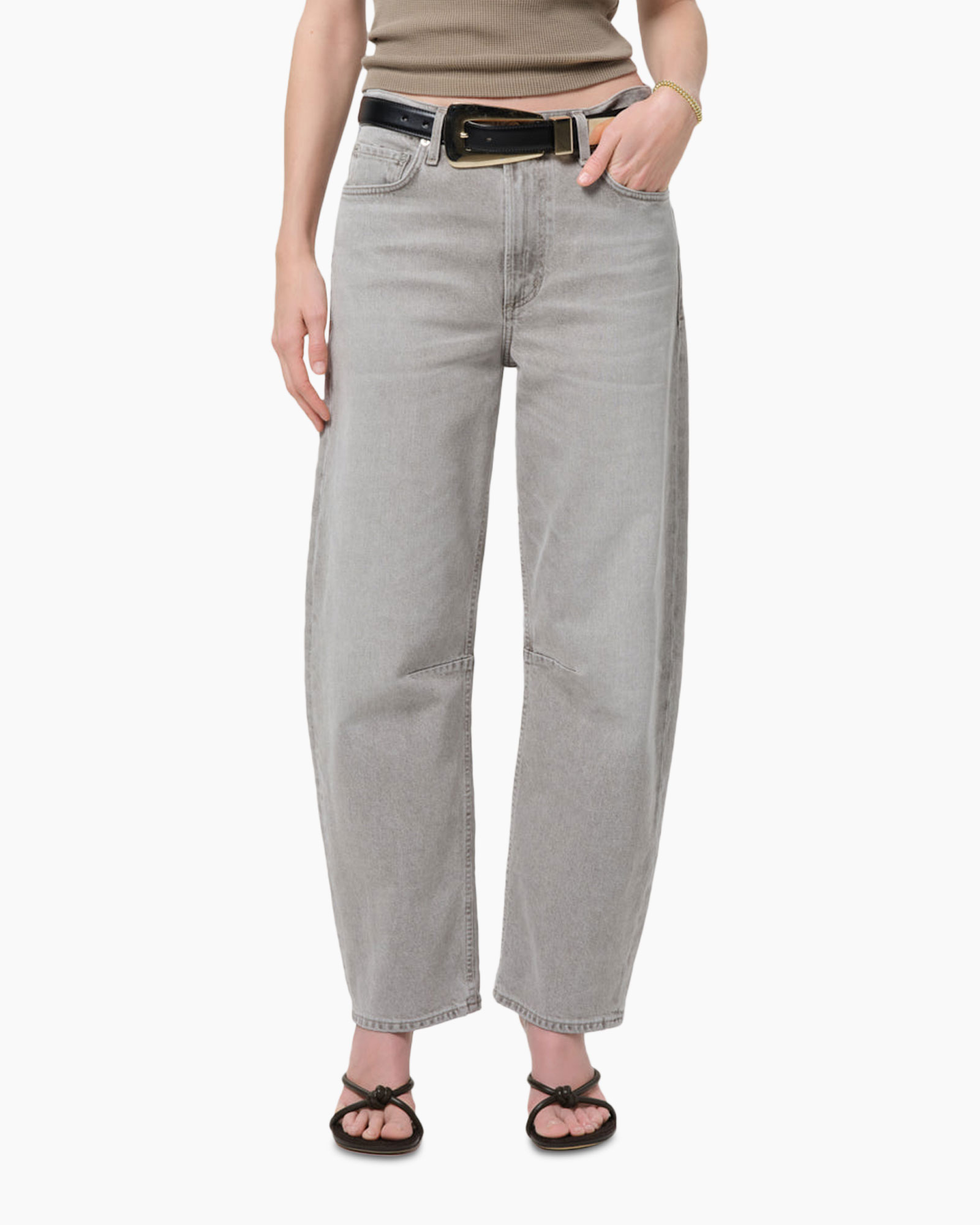 jeans, wide-leg, gray, high-waist?, belt