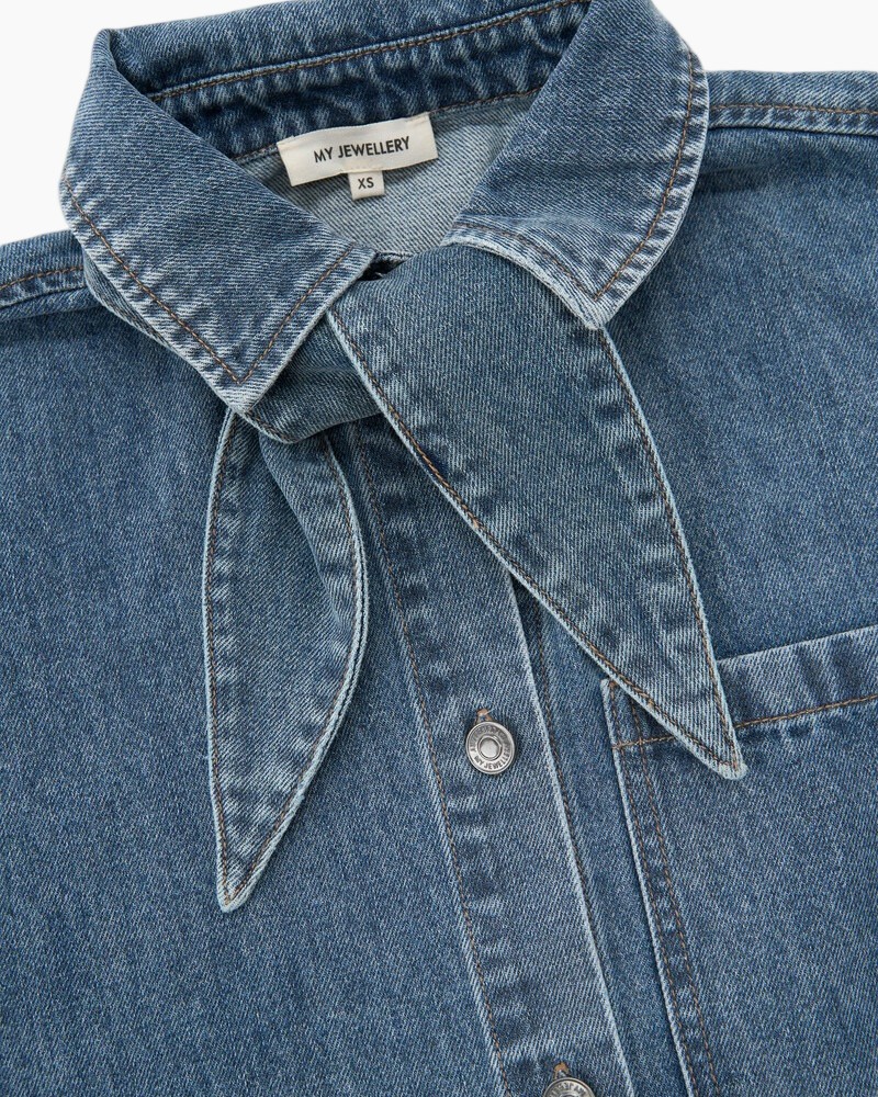 denim, jeans, kraag/kolletje, strikband, knopen shirt