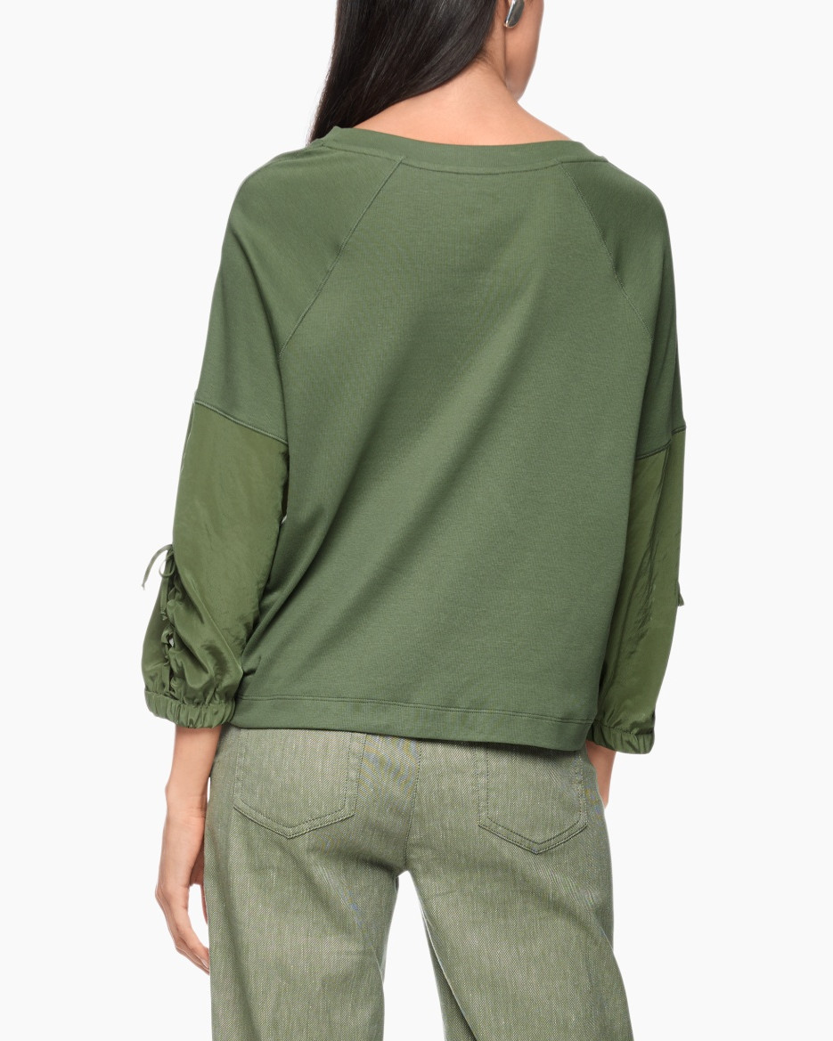 green top, raglan sleeve, long sleeve, olive green, casual wear