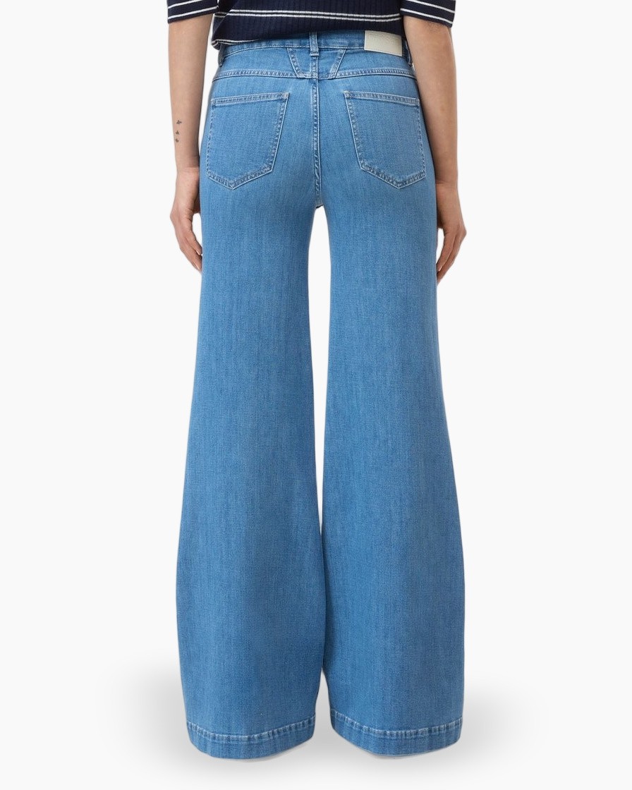 wijd breed?, spijkerbroek, blauw denim, flared broek, hoog model?