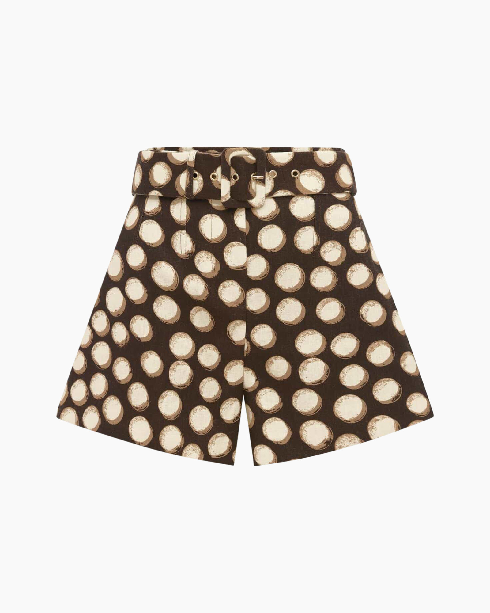 shorts, polka-dot, bruin, riemelriem, hooggetaille