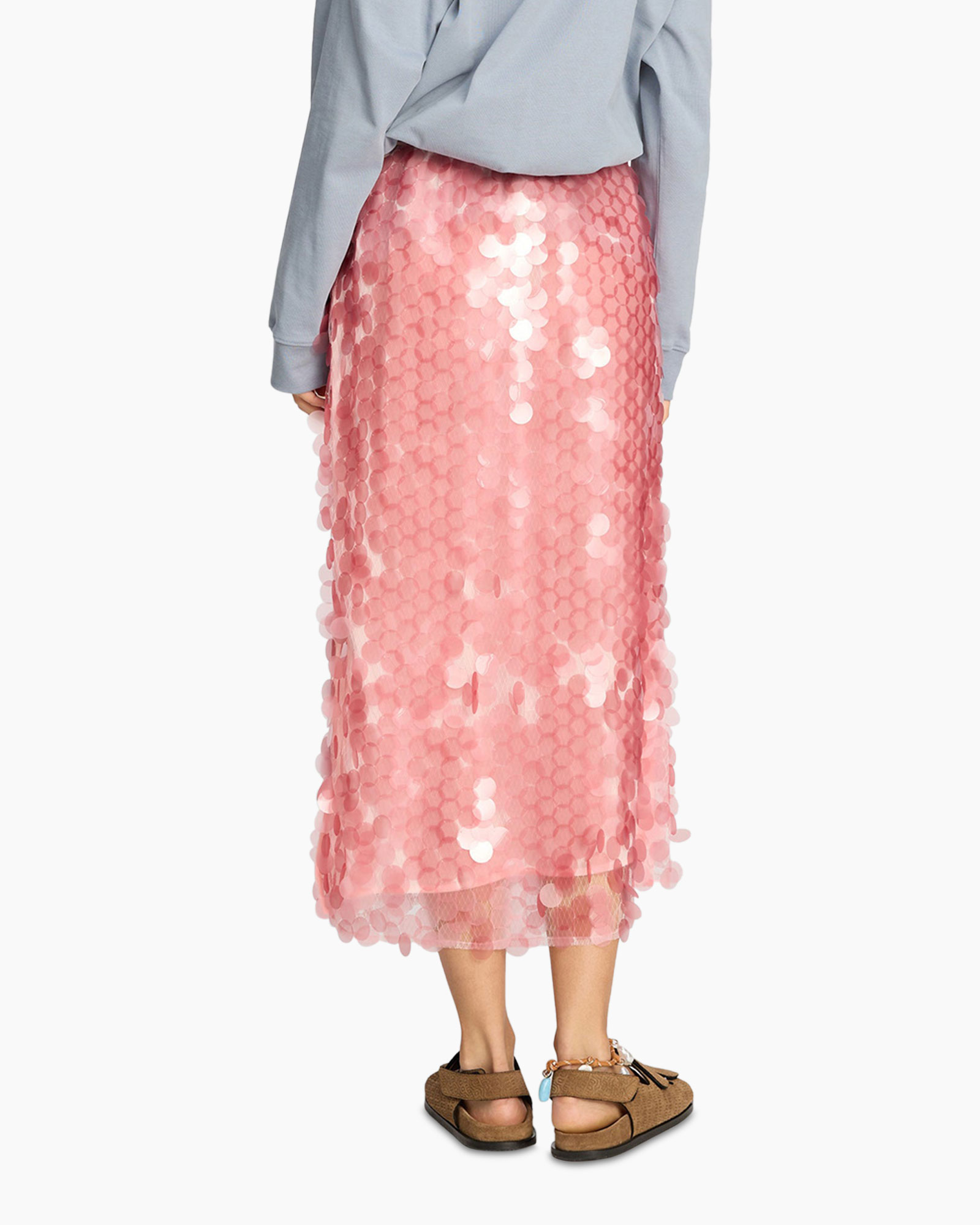 skirt, pink, sequined, mid-length, soft-pink