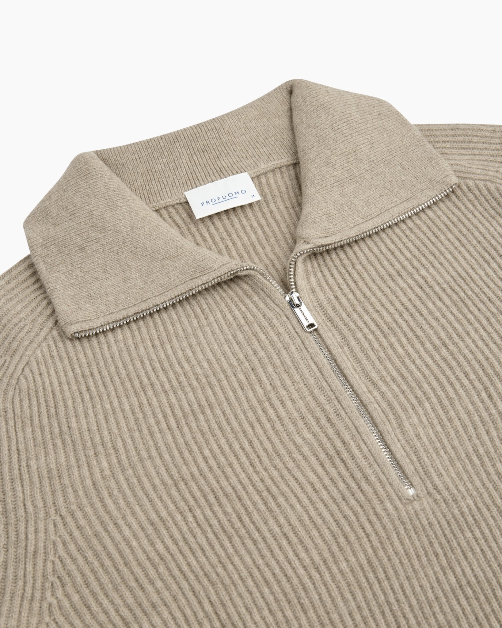 pull-over, brei, halve-rits, kraag, beige