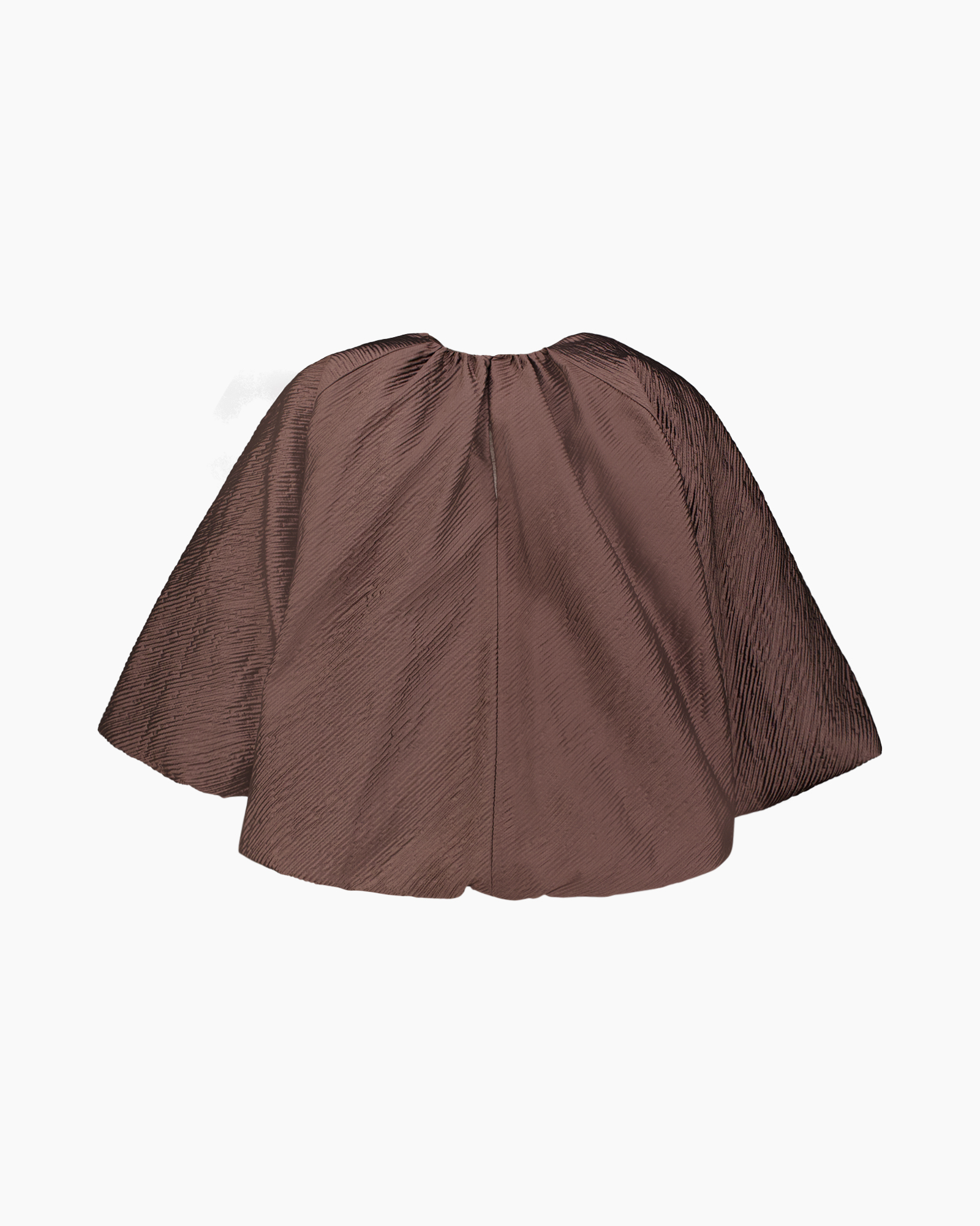 top, blouse, bruin, pofmouwen, crinkle