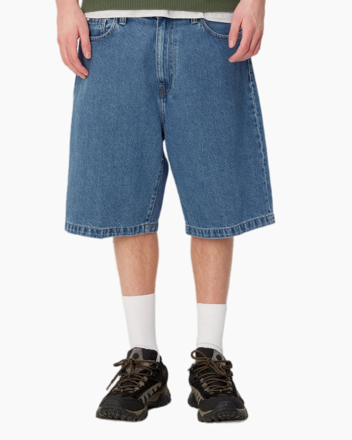 denim-shorts, knee-length, blue, shorts, socks