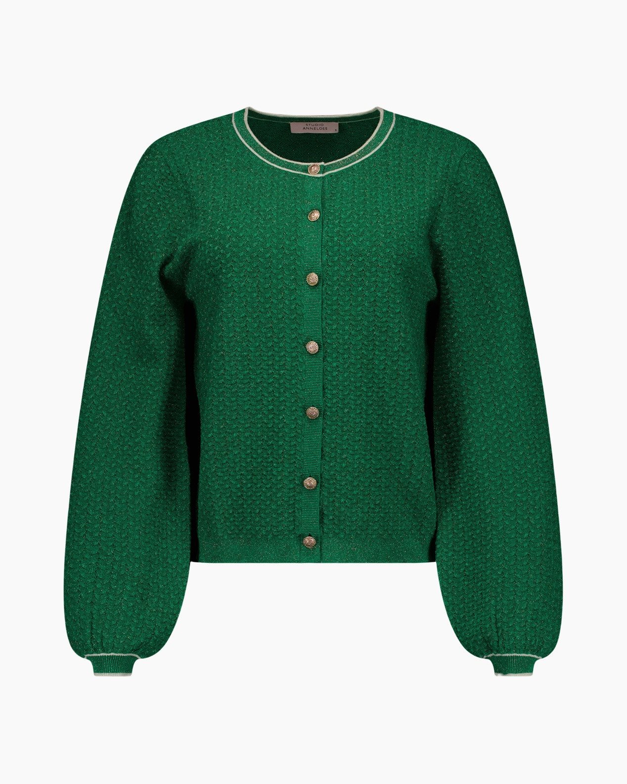 cardigan, groen, breiprint?, knit, knopen, rondhals?