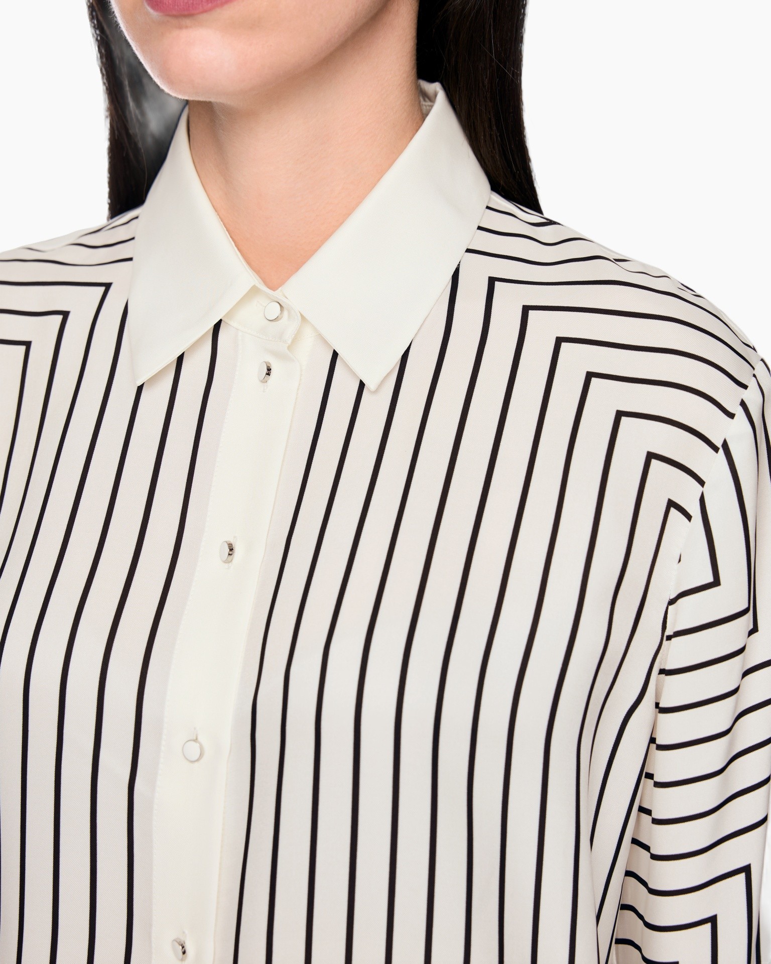gestreepte shirt, knopen-down, kraag, lange 袖, wit zwart