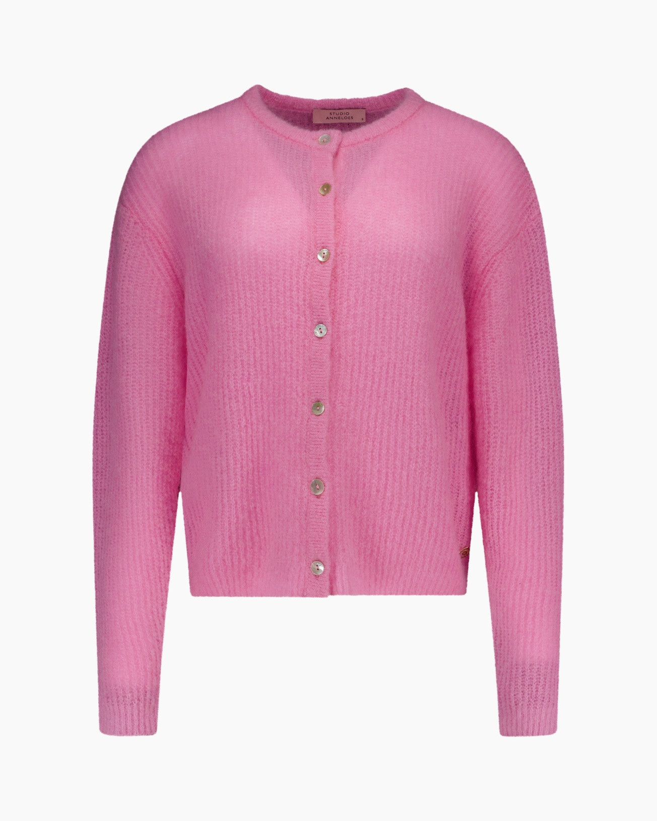 cardigan, pink, knit, button-down, long-sleeve