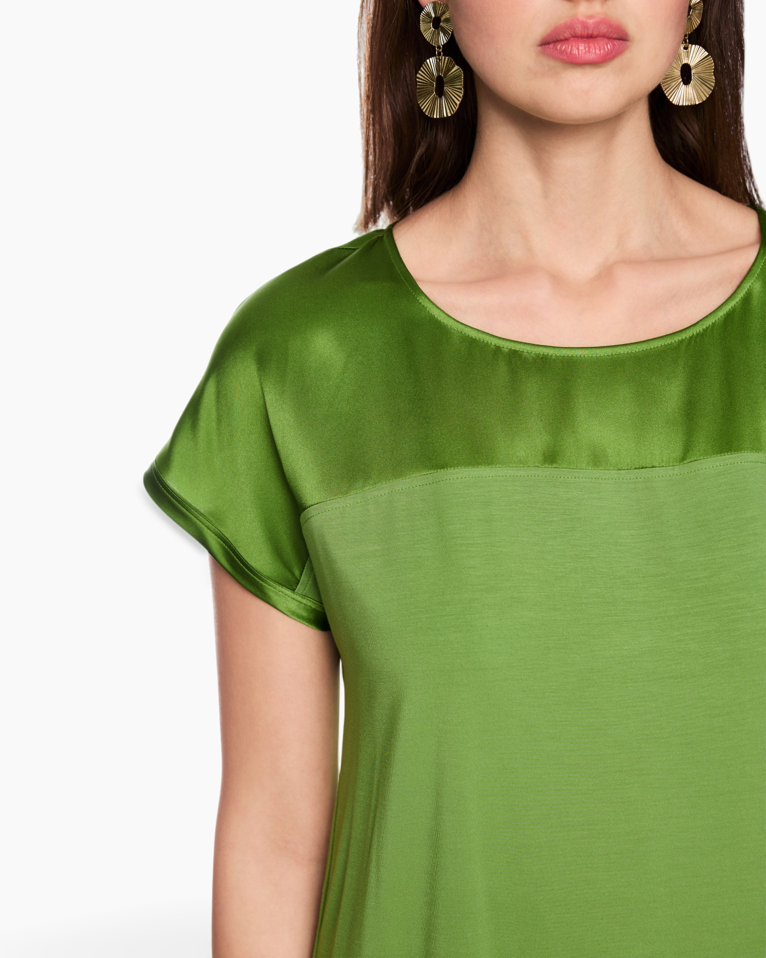 groen, zacht/zijde, top, korte mouw, ronde hals