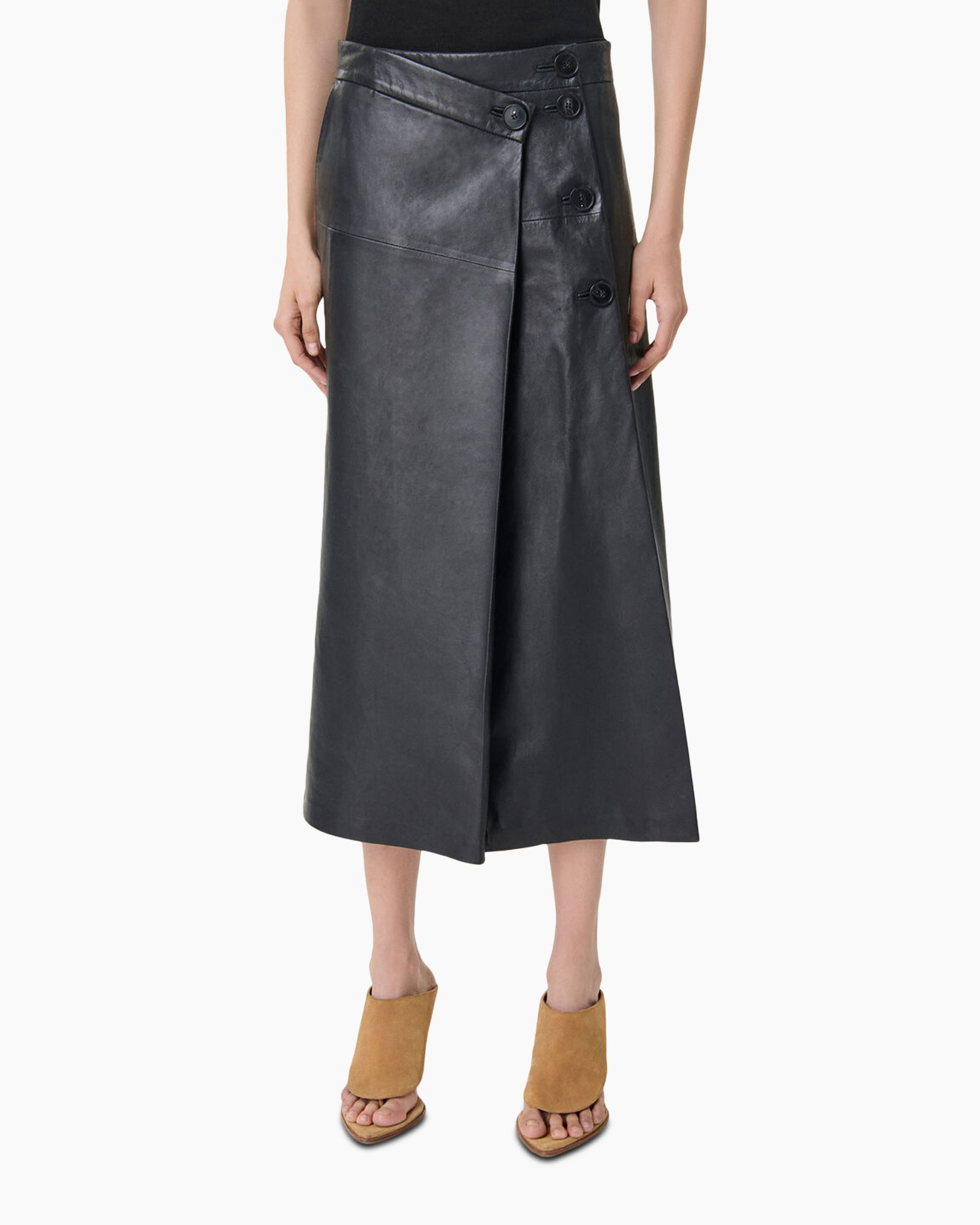 rok, leer, wrap, midi, knopjes