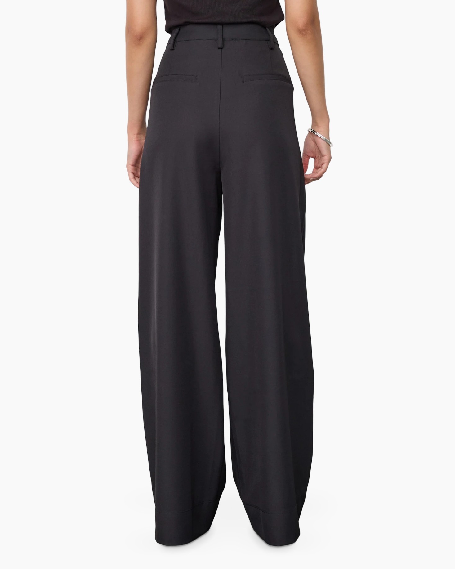 Pantalon à jambes larges, Noir, Taille haute, Pli à l’avant, Poches latérales