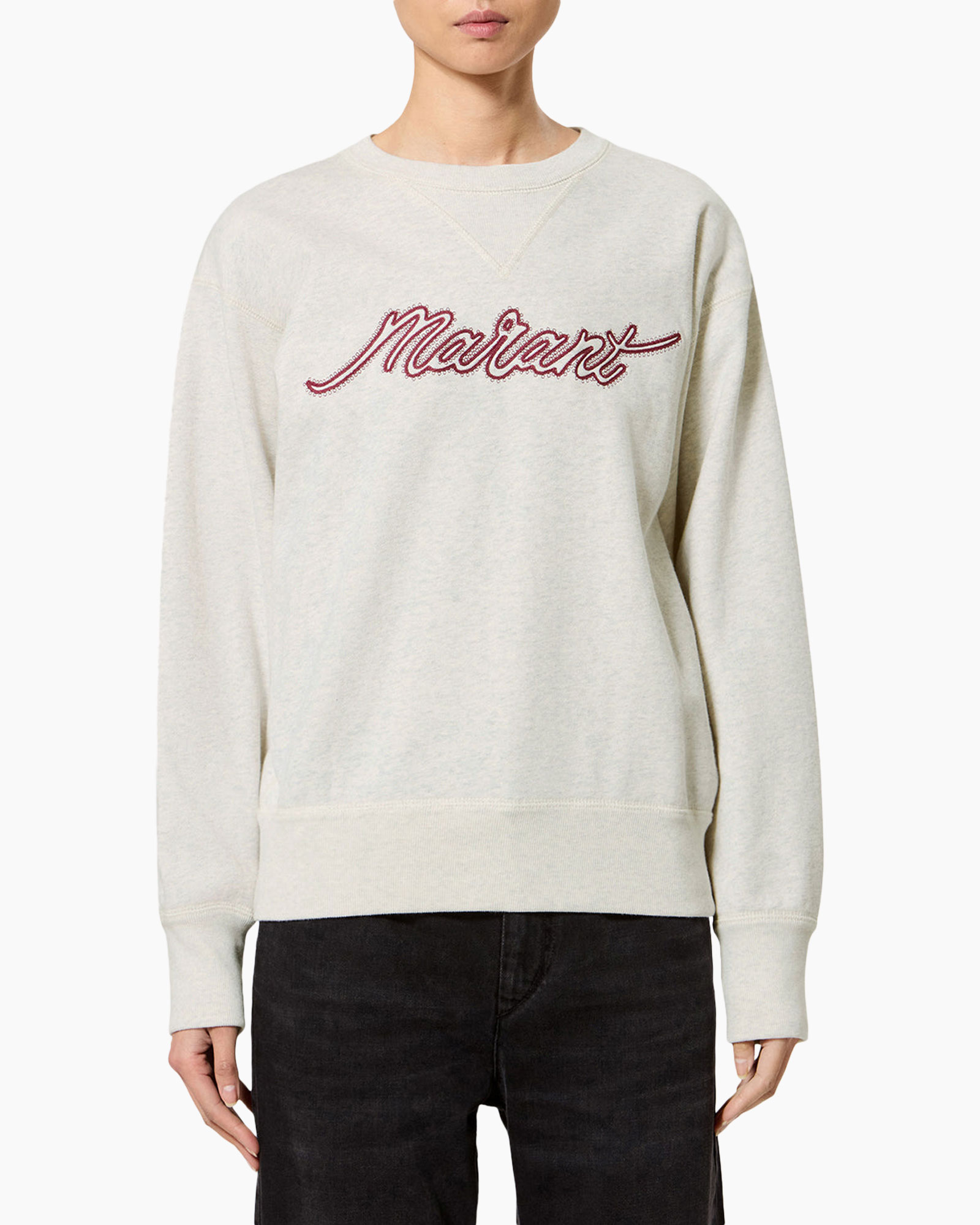 hoodie/sweatshirt, halsboord/crew neck, lange mouwen, grafische tekst, beige/zwart-wit