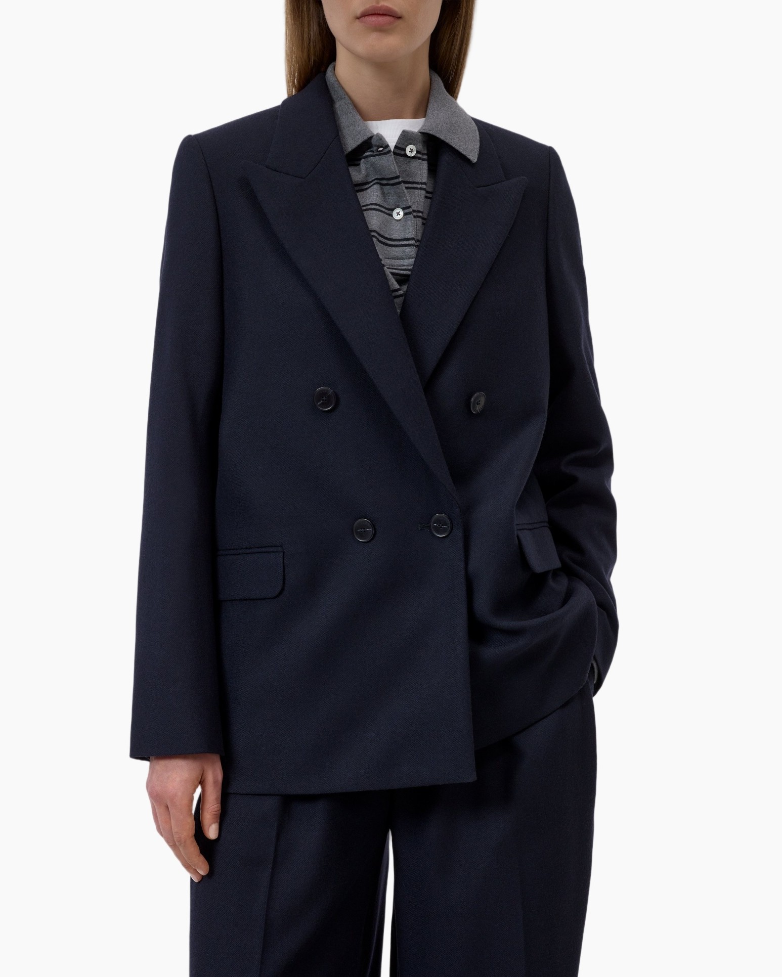 blazer, dubbel-breasted, donkerblauw, zak, kraag