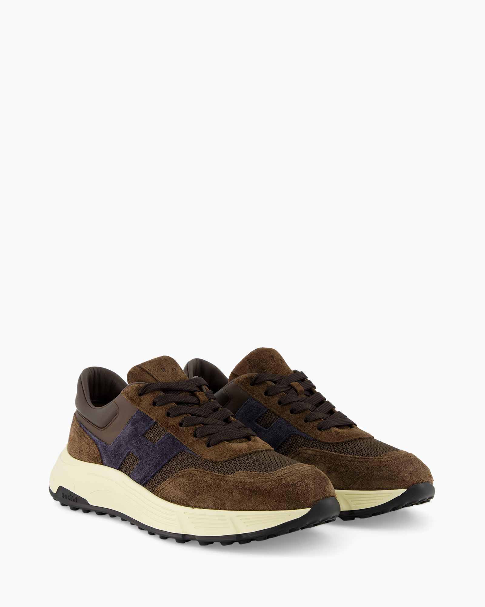 sneaker, bruin, suede, soleil met patroon, platformzool