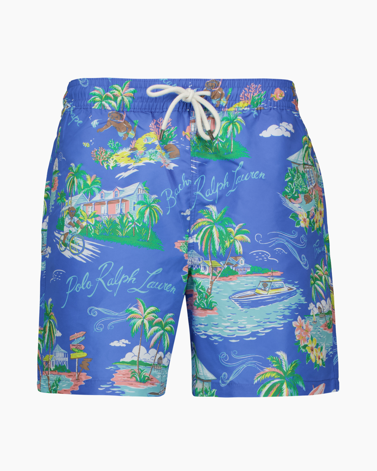zwembbroek, boardshorts, print, palmbomen, blauw