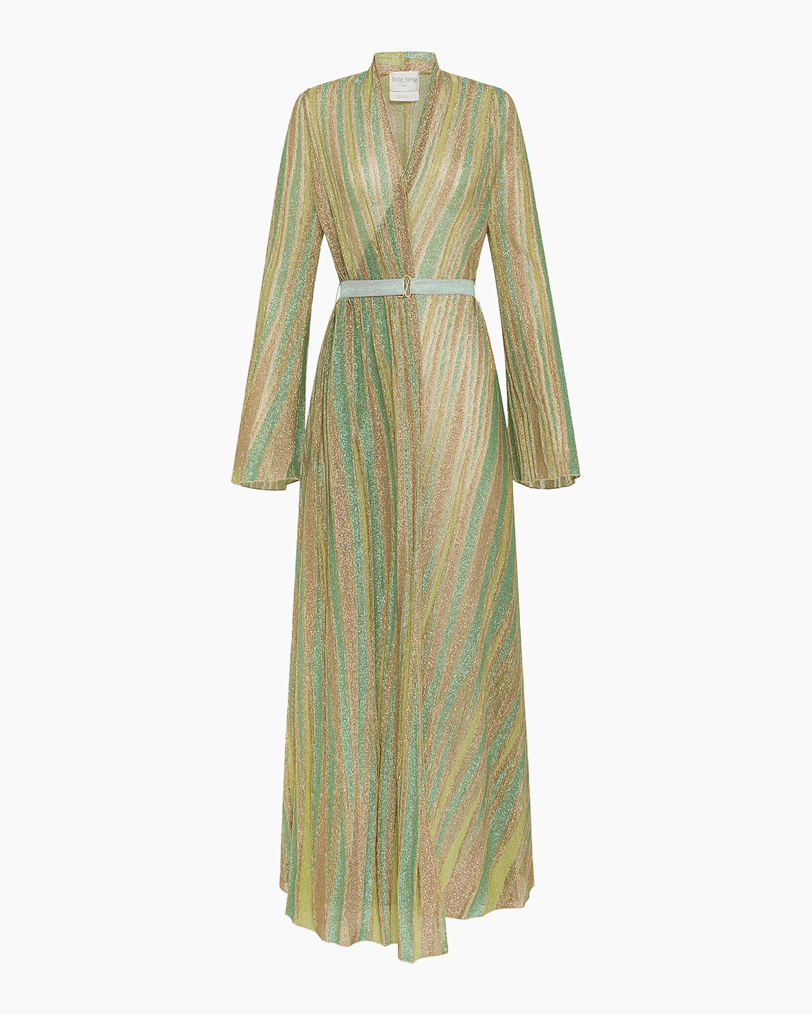 Maxi Jurk Lurex Jersey Jacquared Belted Crossed Groen