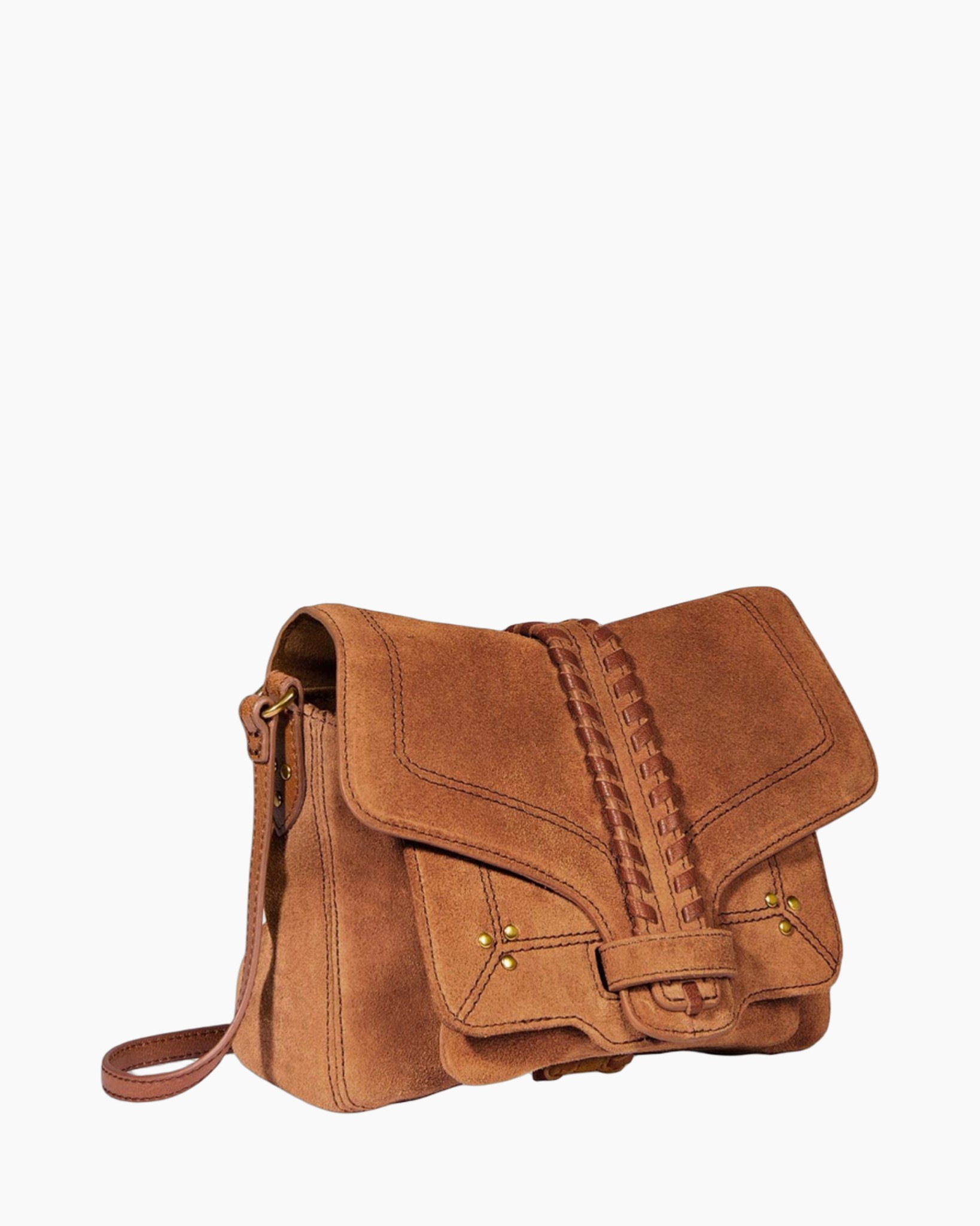 tas, handtas, suede, bruin, gestikt