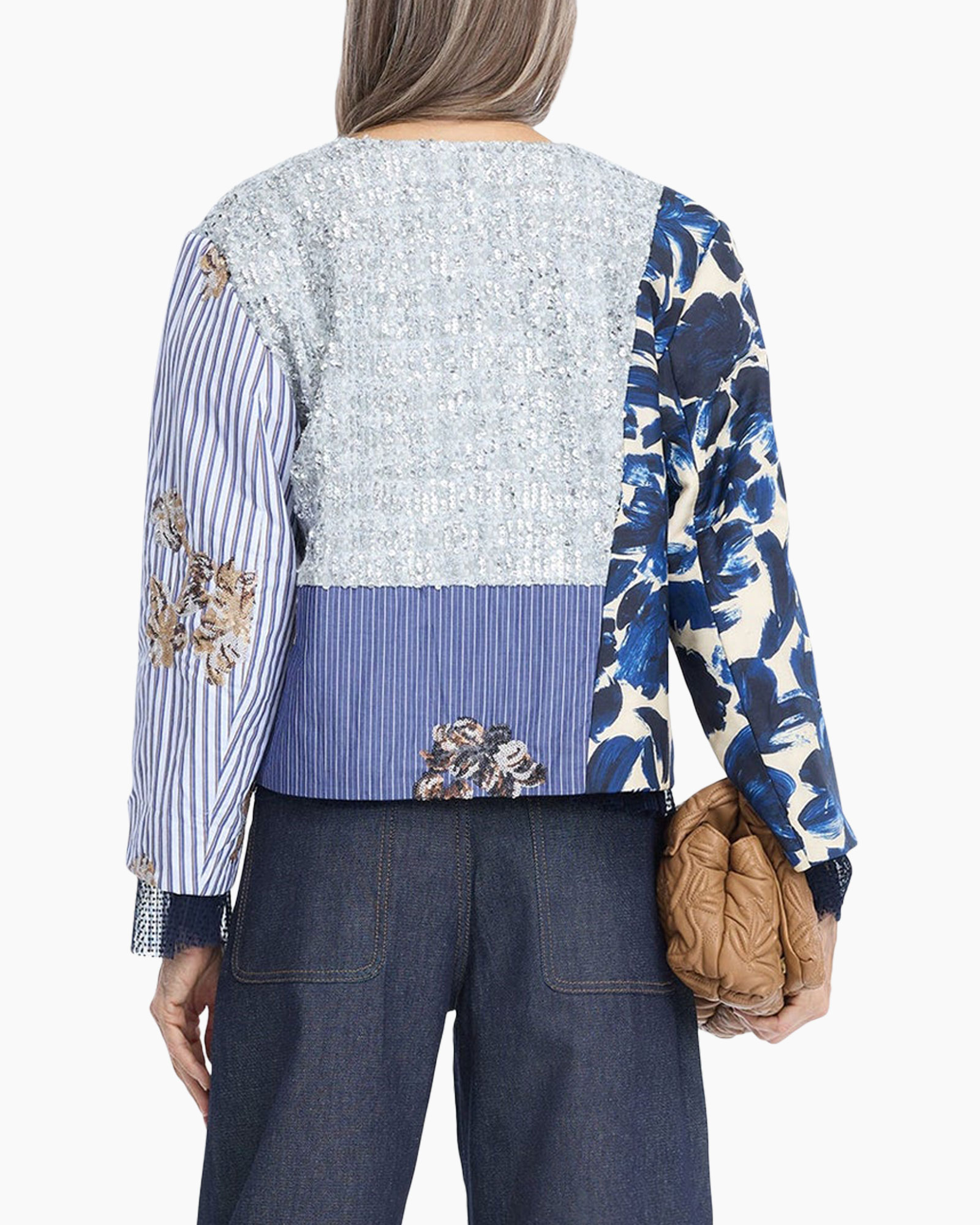 patchwork, jacket, sequins, pocketed, blue