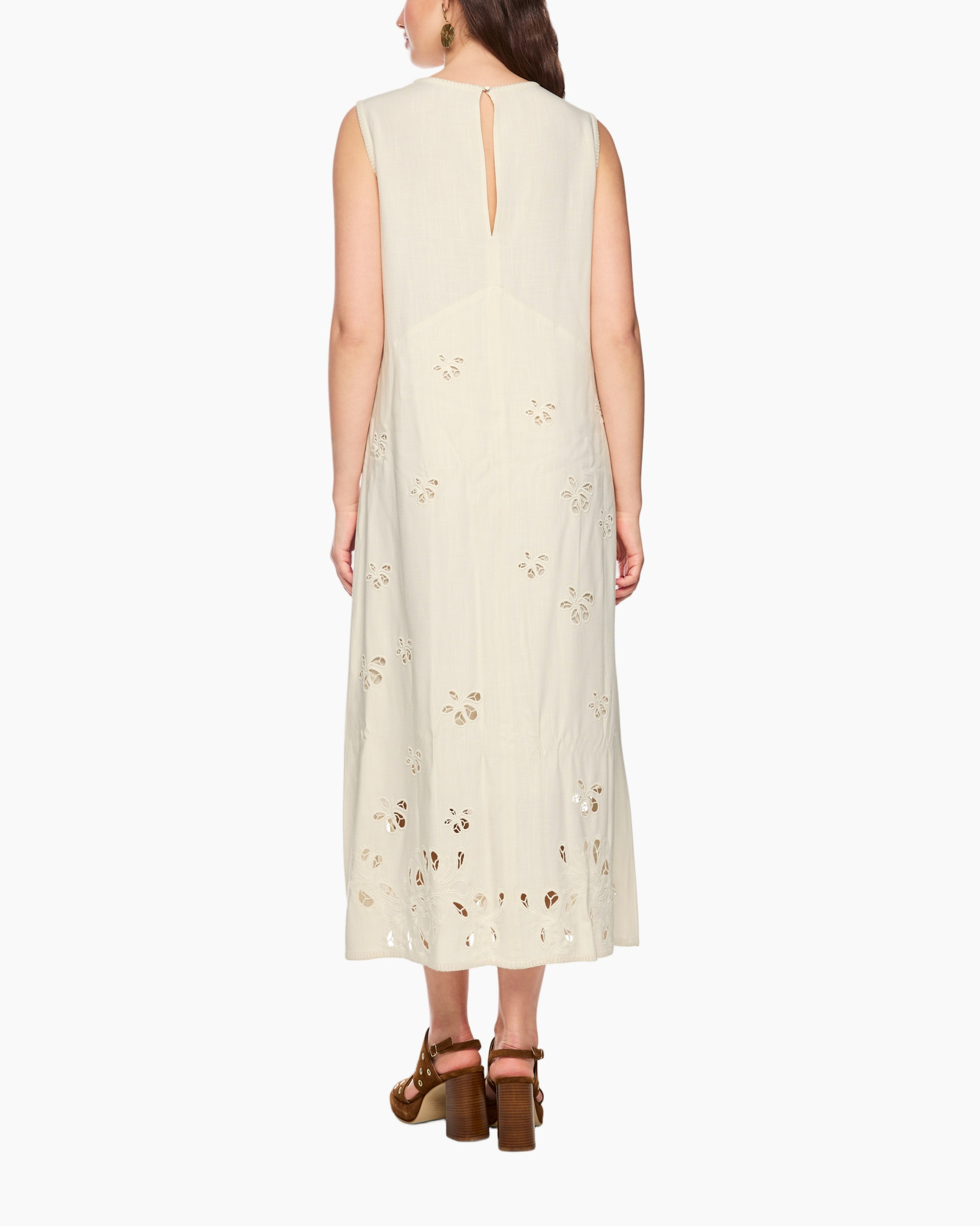 jurk, midi jurk, linnen jurk, eyelet patroon, mouwloos