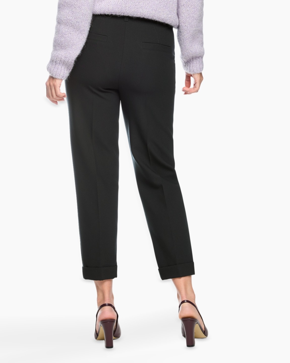 broek, zwart, enkellengte, slim-fit, riempje