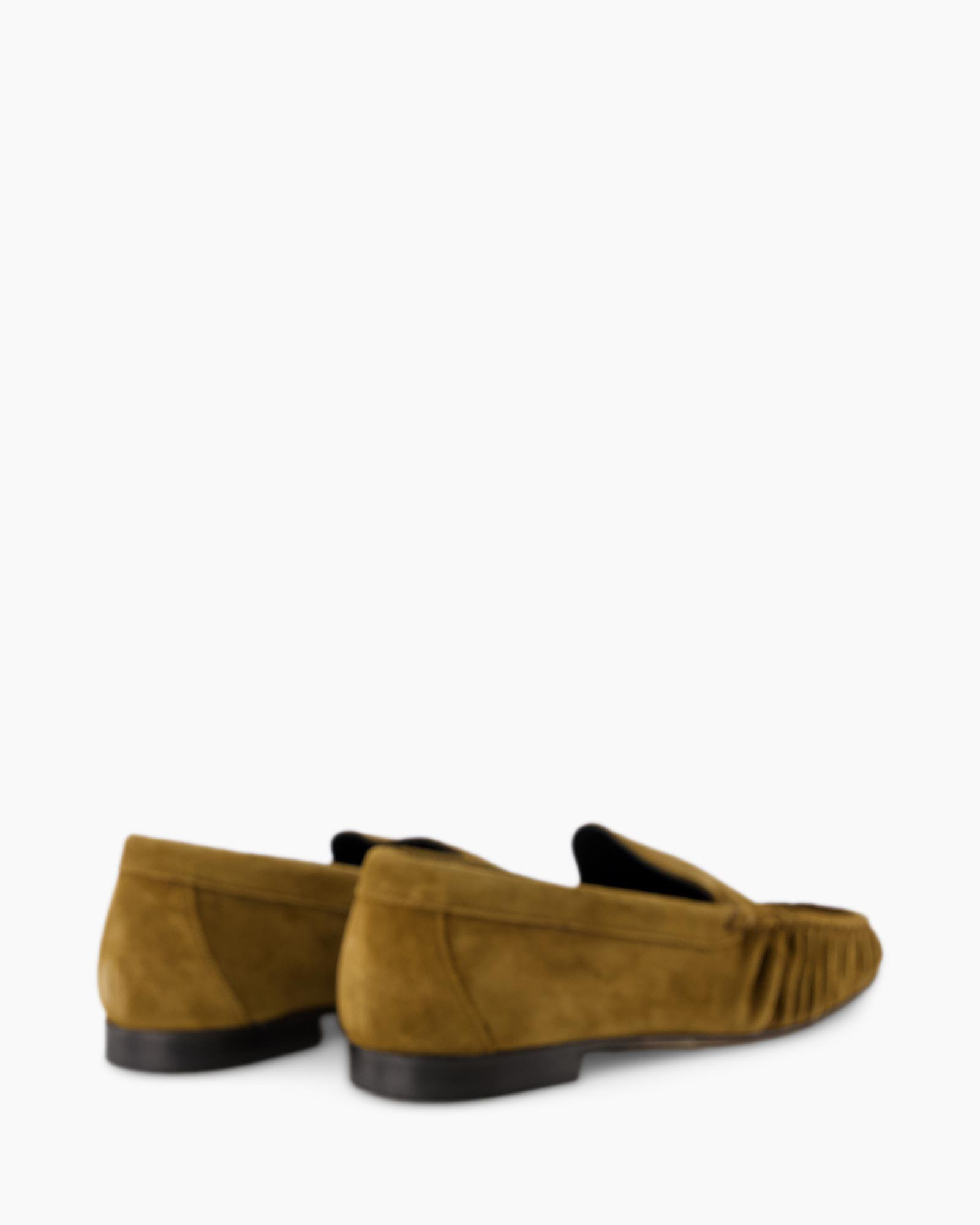loafer, slip-ons, suede, bruin, platte schoenen
