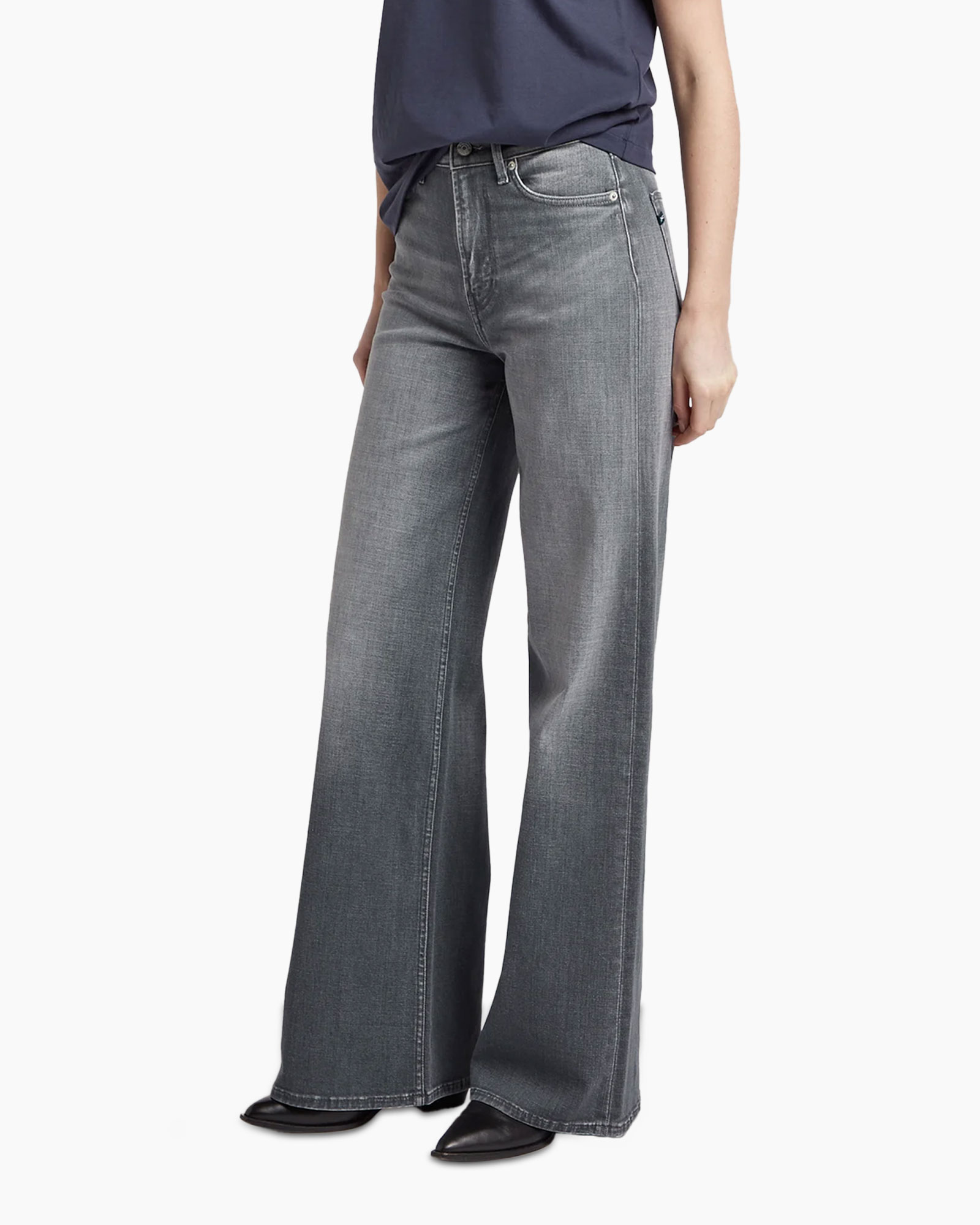 spijkerbroek, wijd uitlopend, grijs, denim, broek